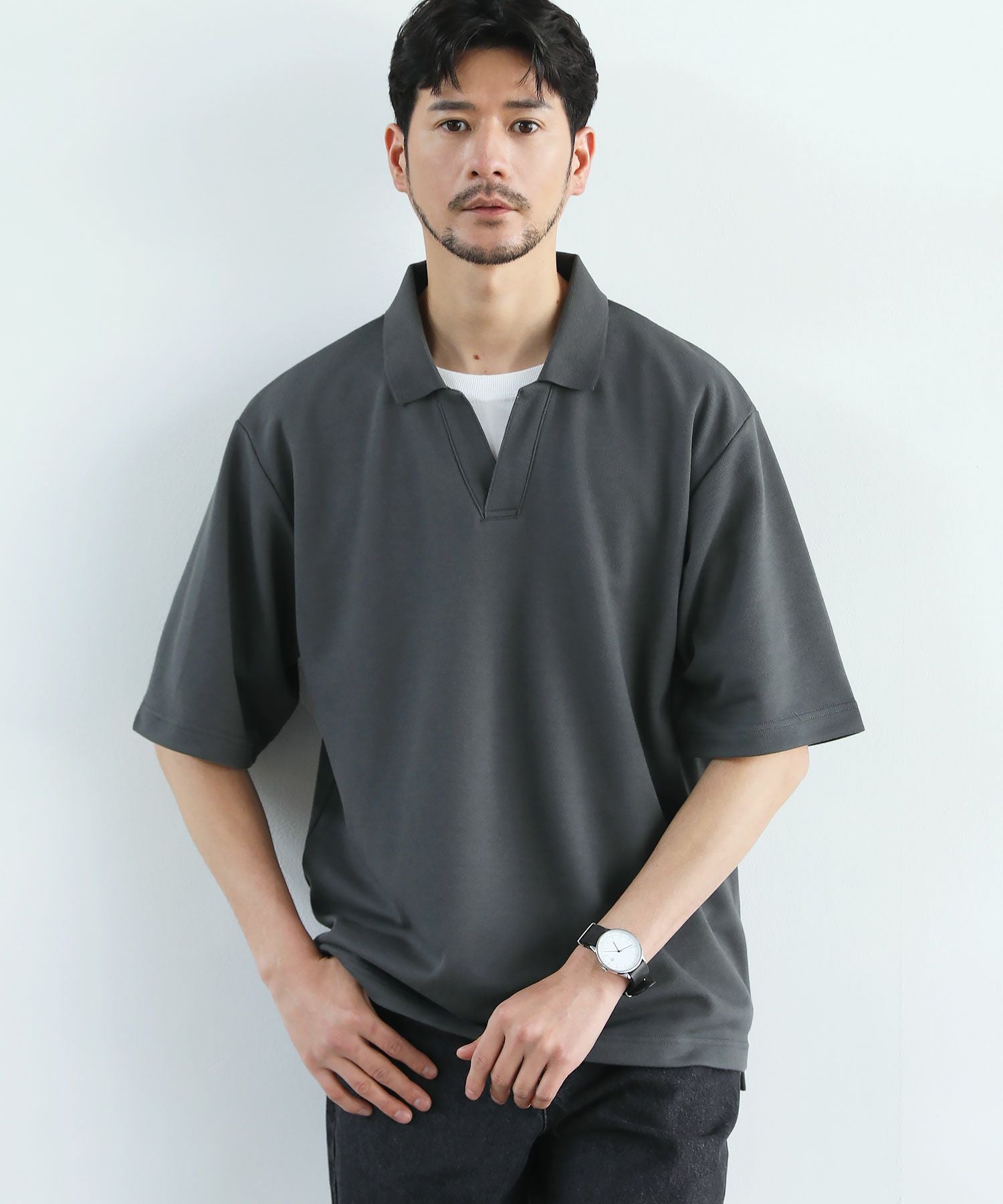 抗菌防臭＆接触冷感ルーズシルエットダブルフェイス鹿の子半袖スキッパ