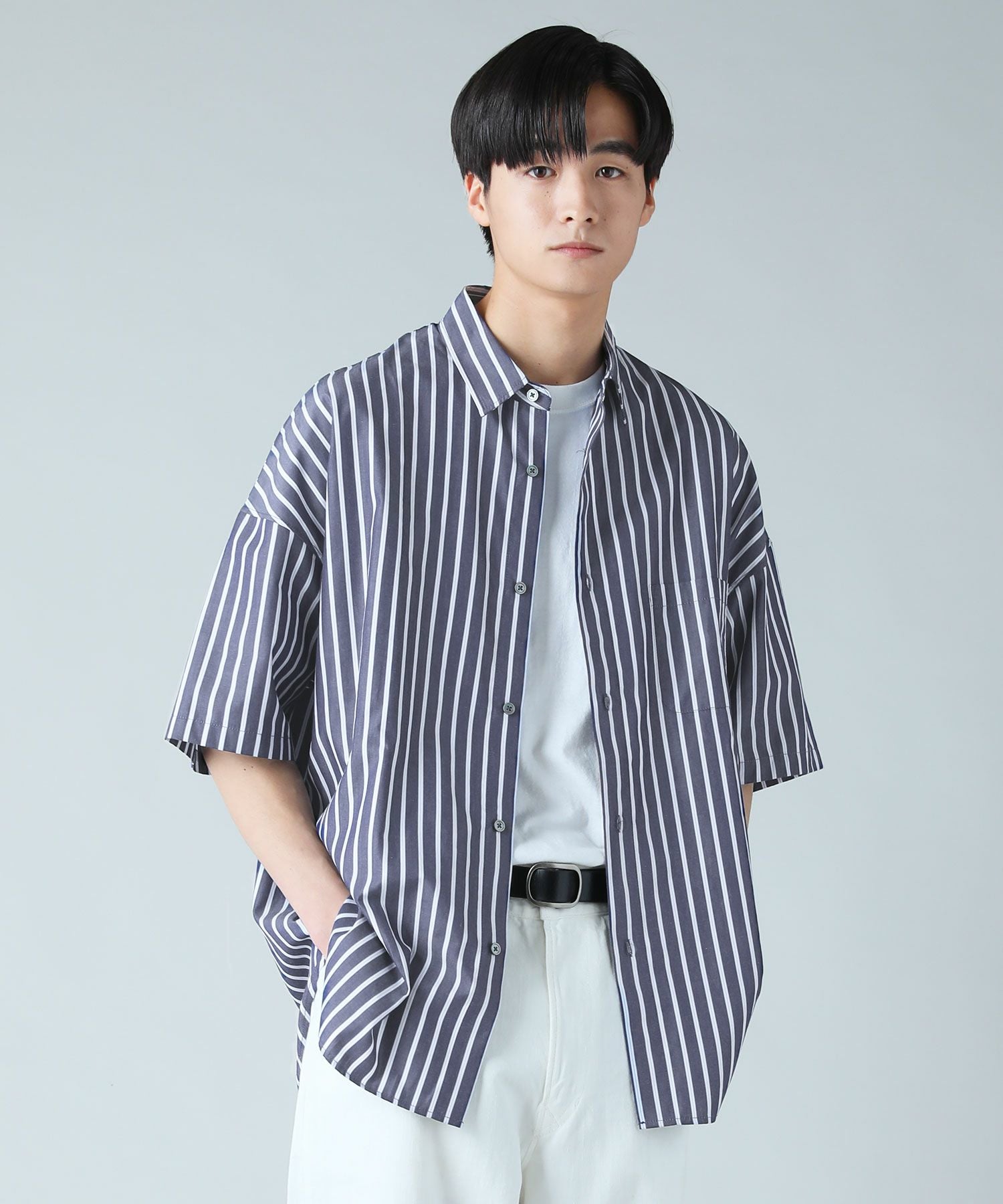 ハイカウントストライプドロップショルダー半袖シャツ | 【公式】SPU