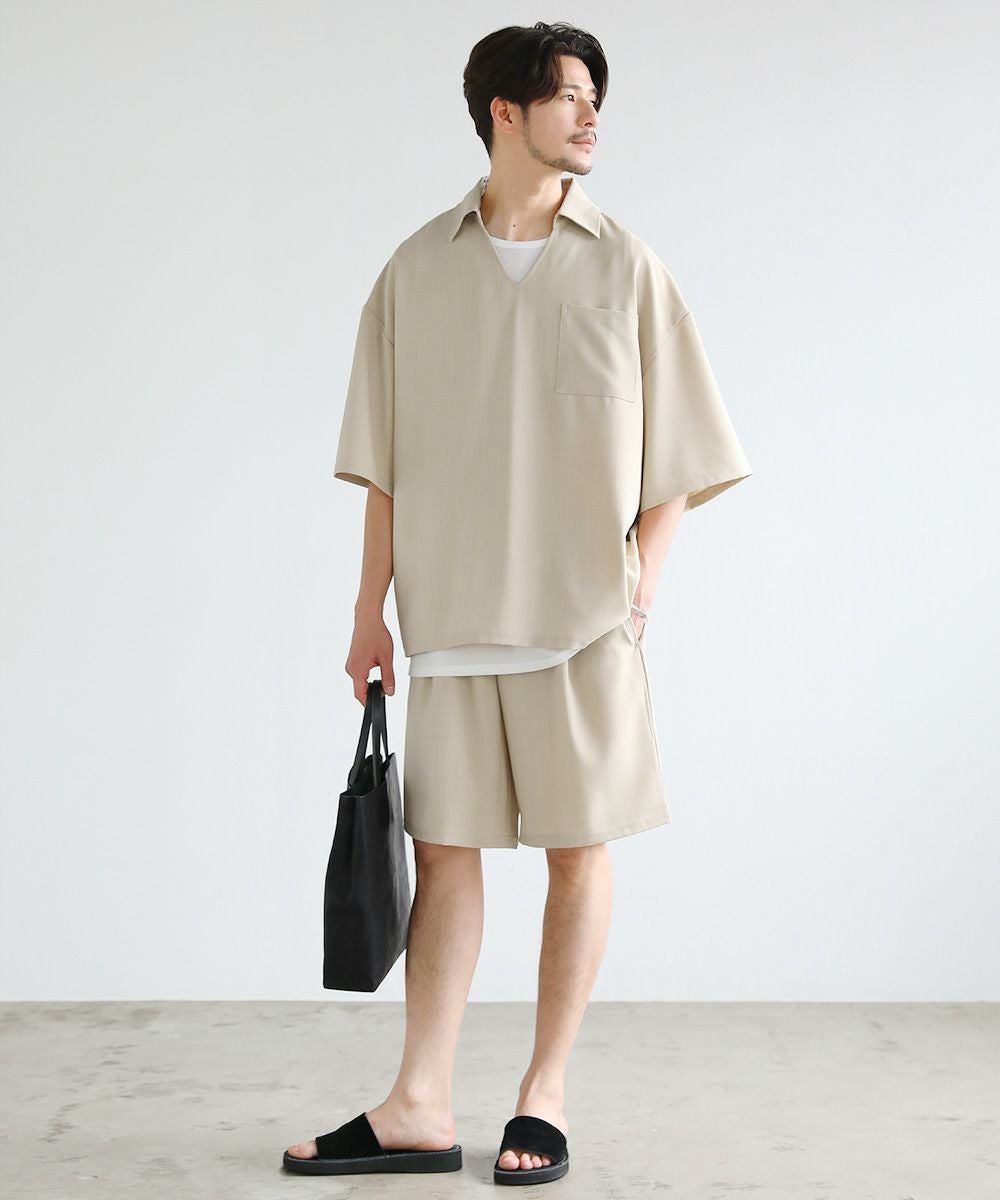 スキッパープルオーバーシャツ／タンクトップ／1タックショートパンツ
