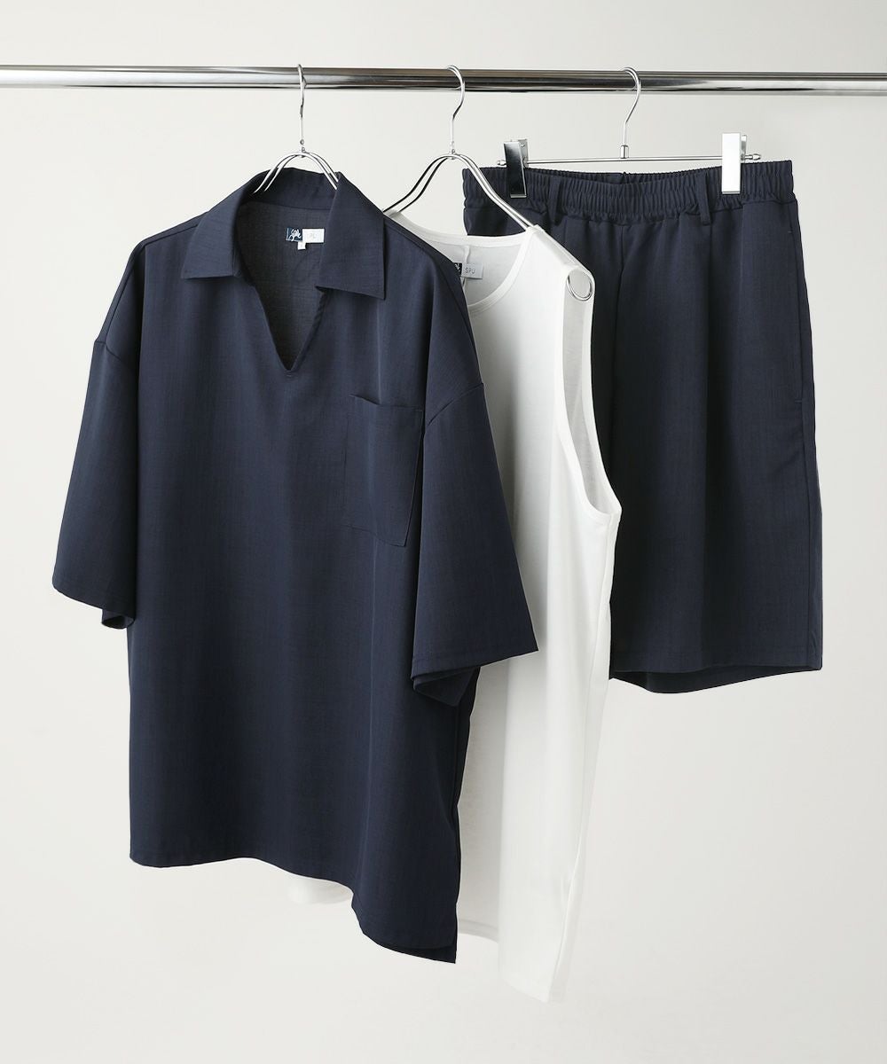 スキッパープルオーバーシャツ／タンクトップ／1タックショートパンツ