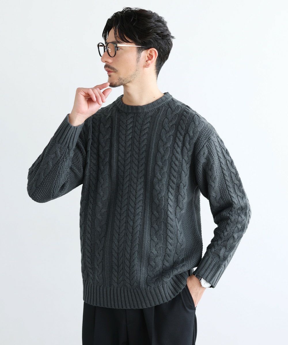 セミワイドシルエットケーブル編みクルーネックニット | 【公式】SPU