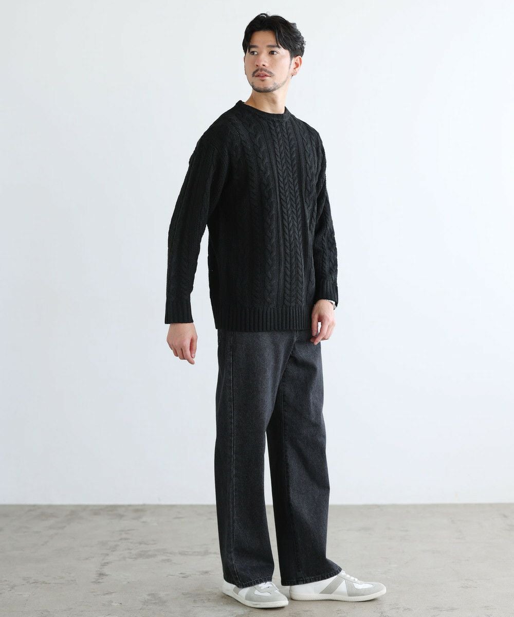 セミワイドシルエットケーブル編みクルーネックニット | 【公式】SPU