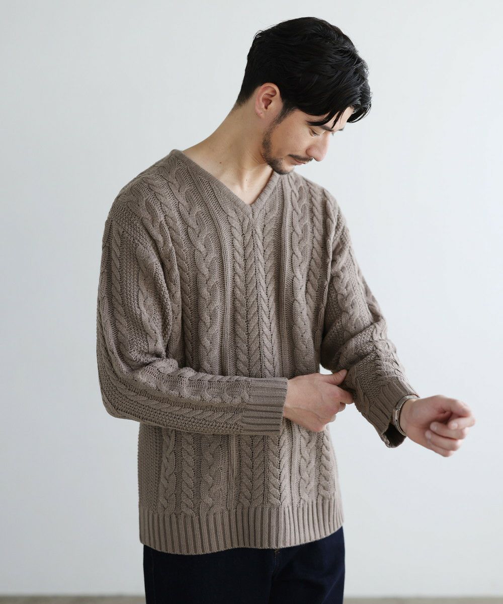 セミワイドシルエットケーブル編みVネックニット | 【公式】SPU スプ