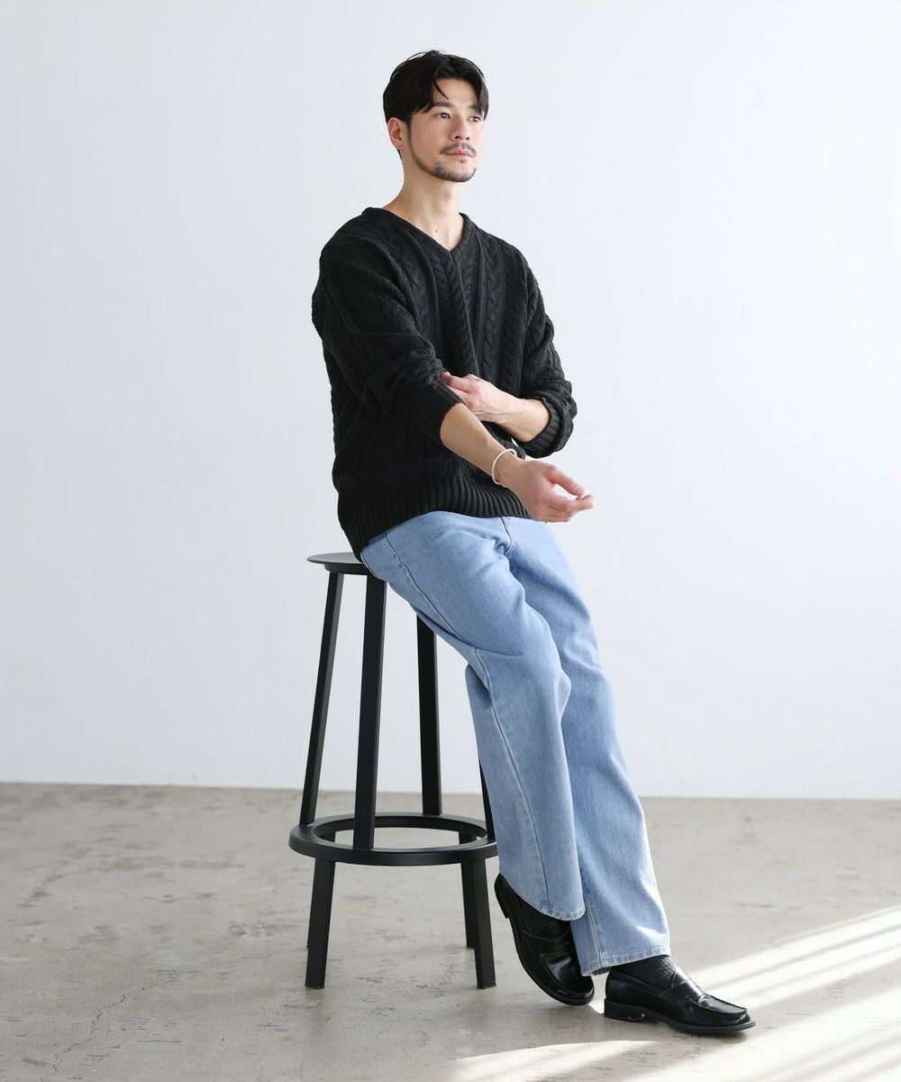 セミワイドシルエットケーブル編みVネックニット | 【公式】SPU スプ