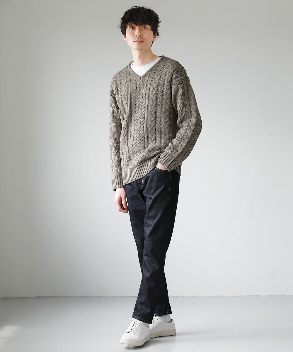 セミワイドシルエットケーブル編みVネックニット | 【公式】SPU スプ