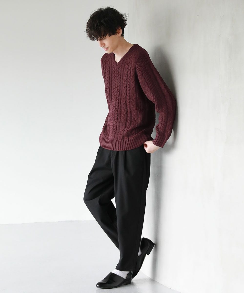 セミワイドシルエットケーブル編みVネックニット | 【公式】SPU スプ
