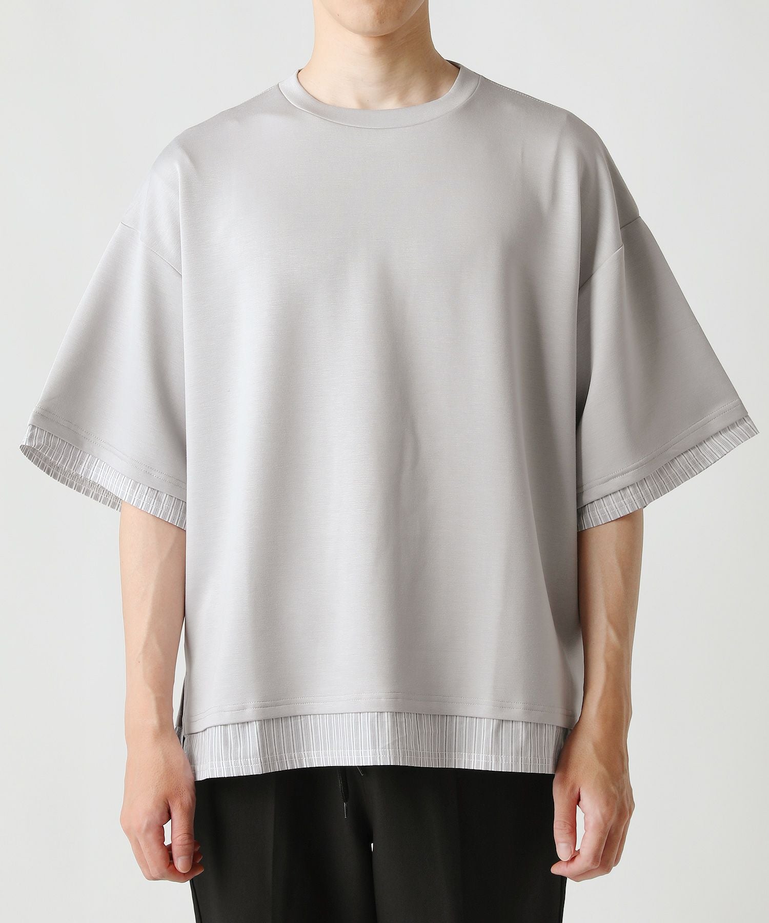 パーバーズ Tシャツ カットソー コットン フェイクレイヤード 半袖 F 白 フェイク レイヤード リラックス Tシャツ 半袖