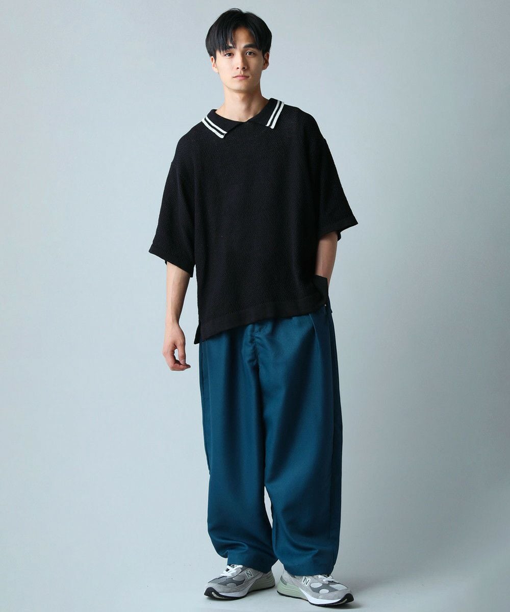 NODU ケーブル編みショートスリーブポロシャツ L ブラック NODU ケーブル編みショートスリーブポロシャツ L ブラックの通販 by
