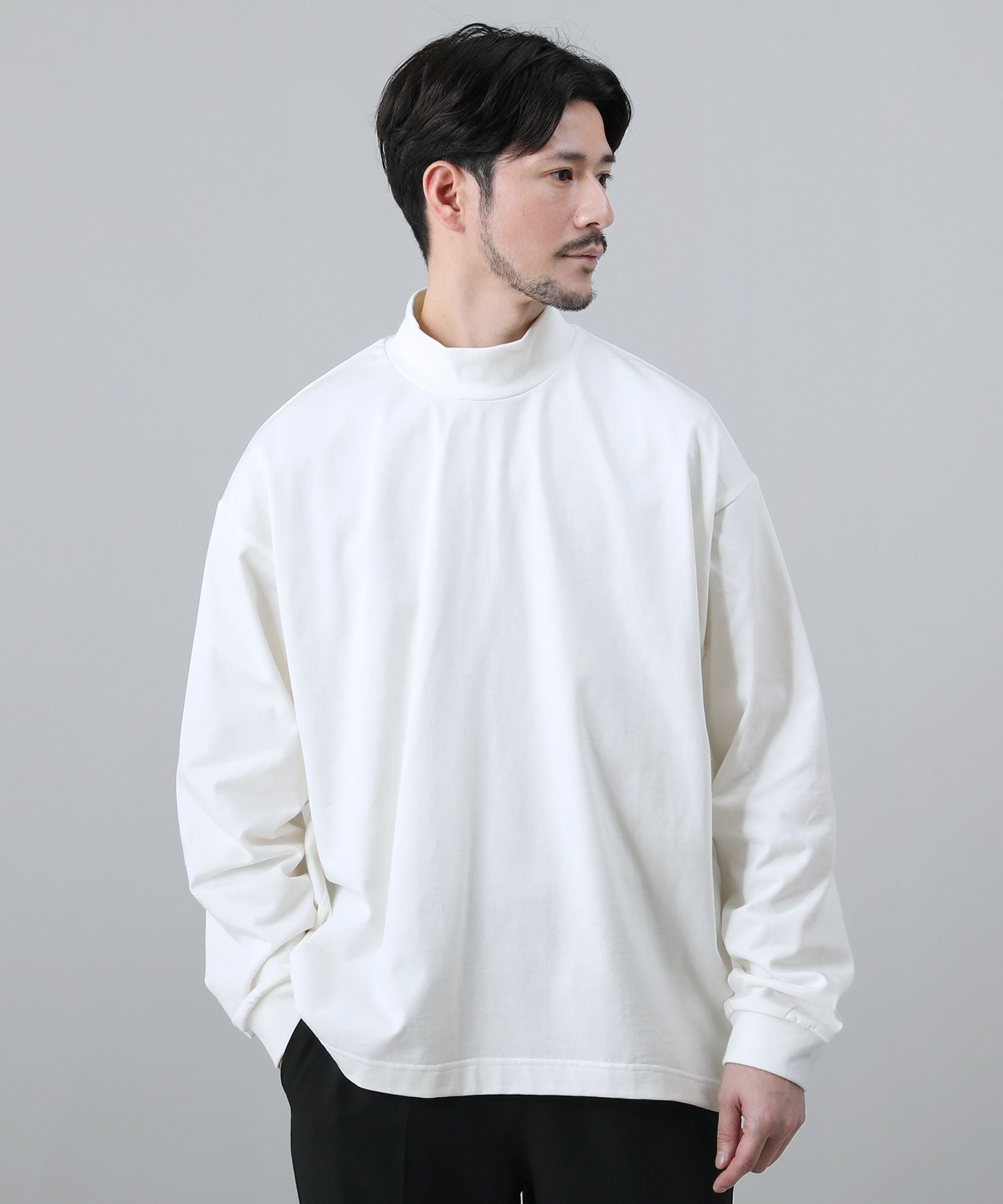 日本製VORTEX 8オンス（MVS天竺）モックネックバルーン長袖Tシャツ