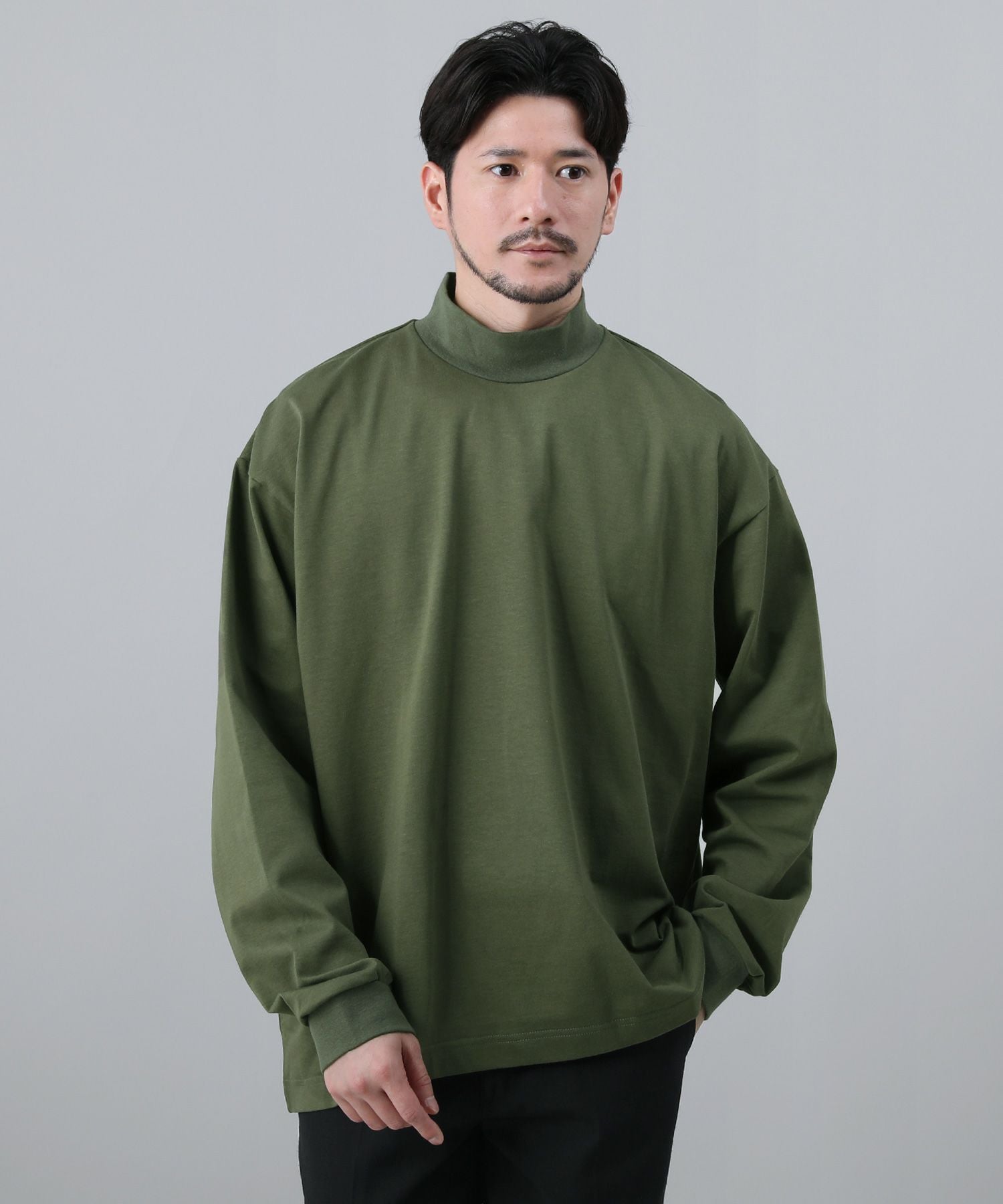 日本製VORTEX 8オンス（MVS天竺）モックネックバルーン長袖Tシャツ