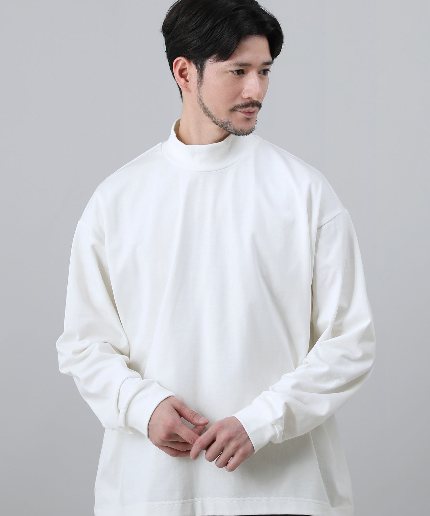 日本製VORTEX 8オンス（MVS天竺）モックネックバルーン長袖Tシャツ