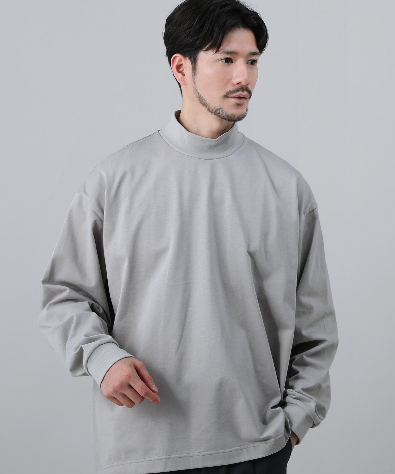 日本製VORTEX 8オンス（MVS天竺）モックネックバルーン長袖Tシャツ