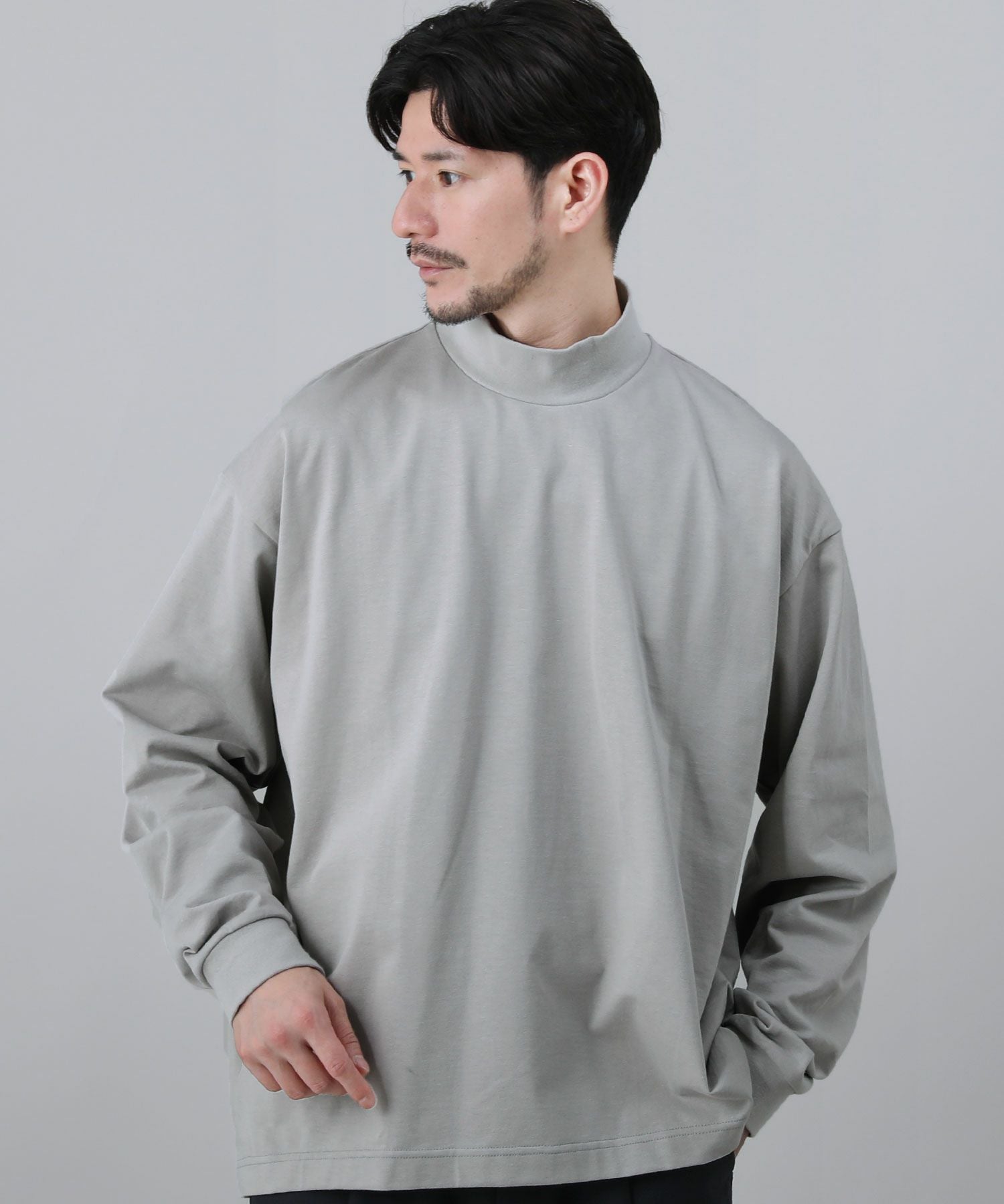 日本製VORTEX 8オンス（MVS天竺）モックネックバルーン長袖Tシャツ