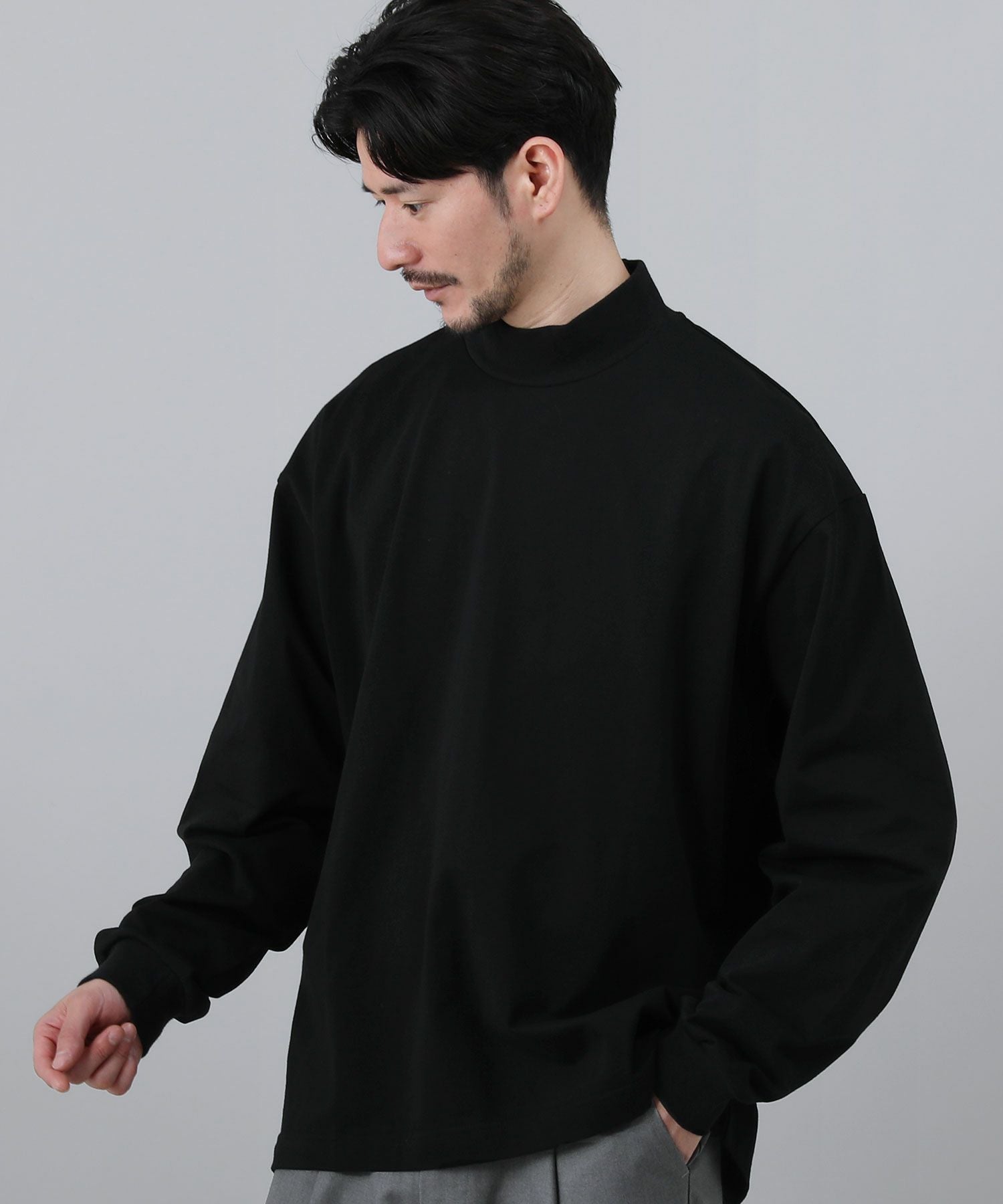 日本製VORTEX 8オンス（MVS天竺）モックネックバルーン長袖Tシャツ