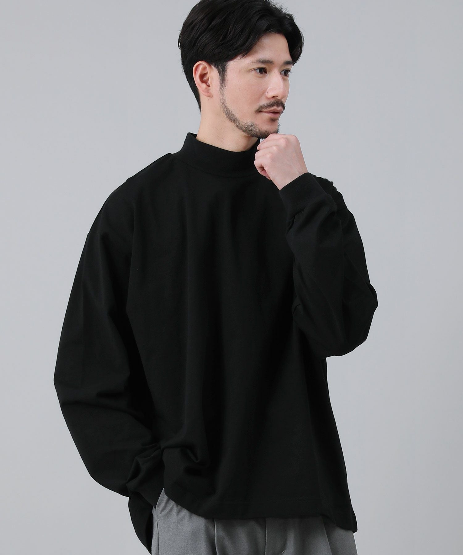 日本製VORTEX 8オンス（MVS天竺）モックネックバルーン長袖Tシャツ