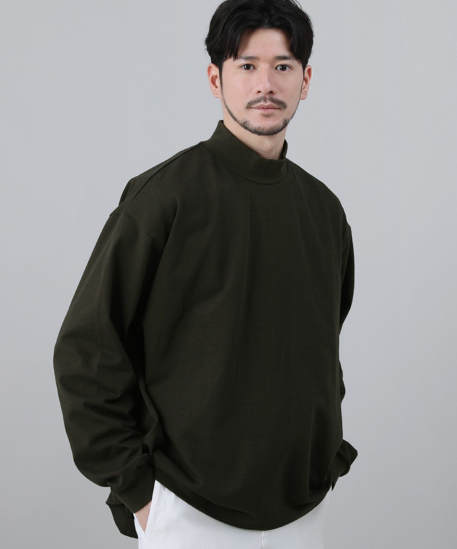 日本製VORTEX 8オンス（MVS天竺）モックネックバルーン長袖Tシャツ