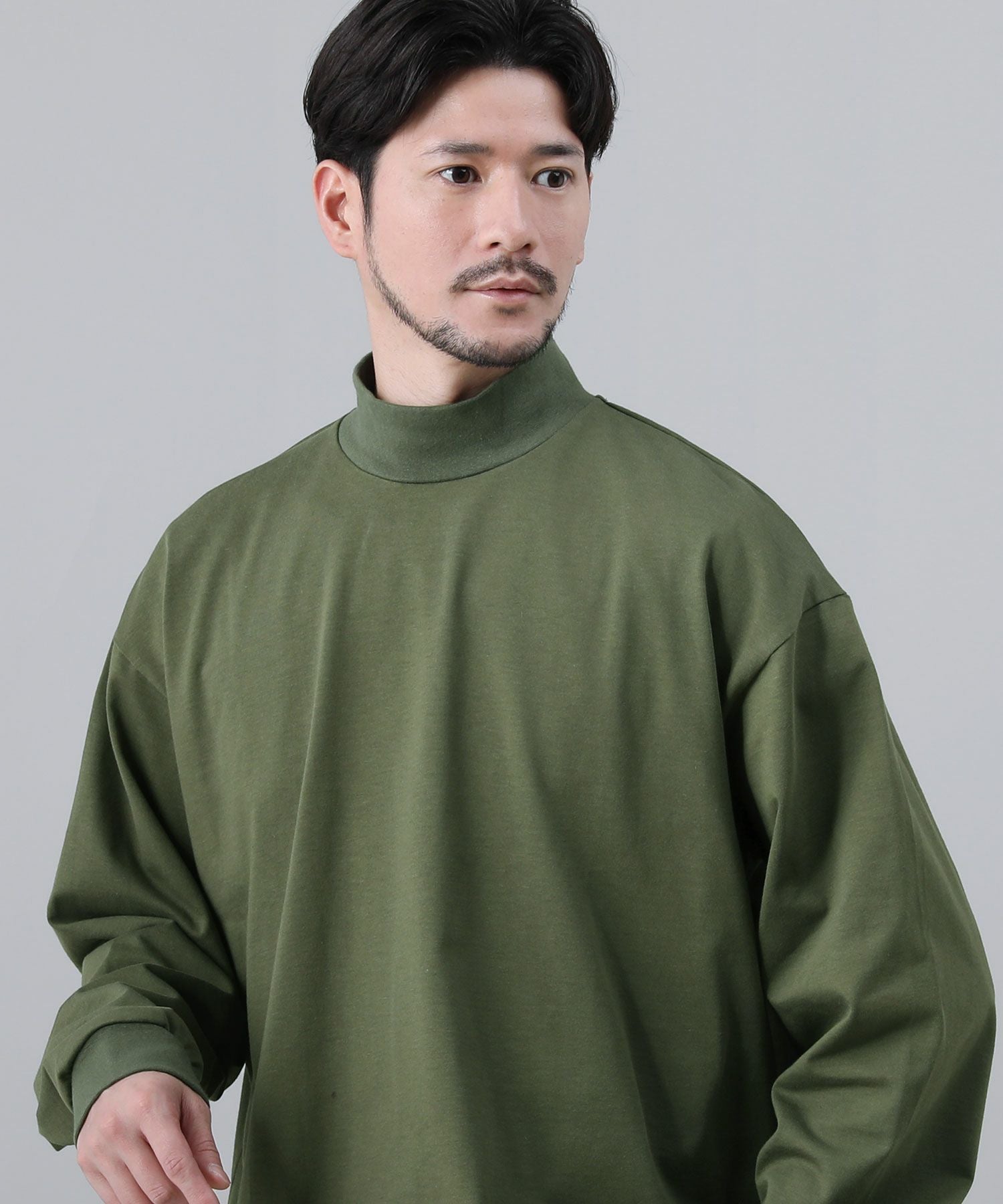 日本製VORTEX 8オンス（MVS天竺）モックネックバルーン長袖Tシャツ