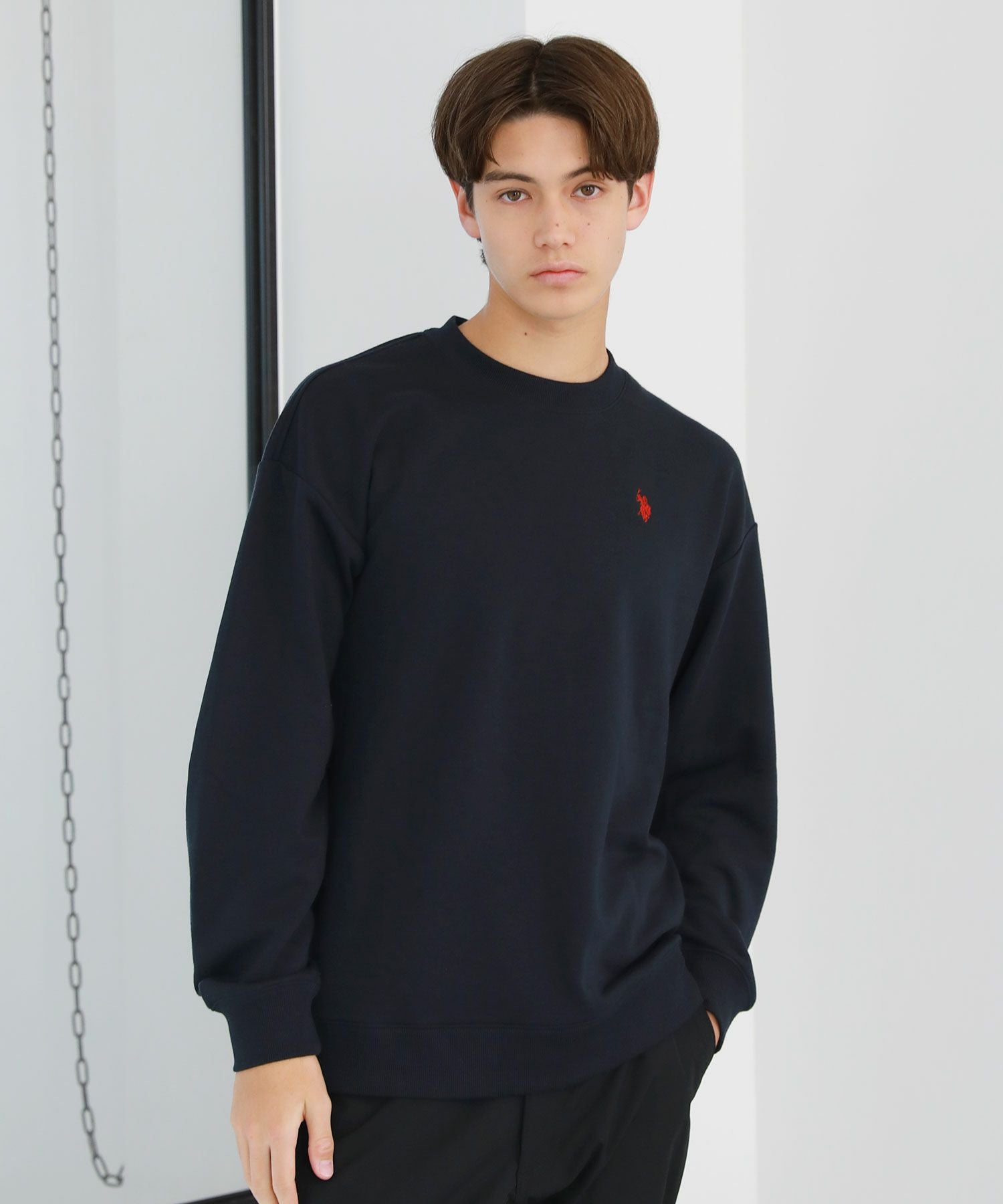 POLO SPORT クルーネックスウェットブラックXL 裏毛ワンポイントロゴクルーネックスウェット配色 | 【公式】SPU スプ
