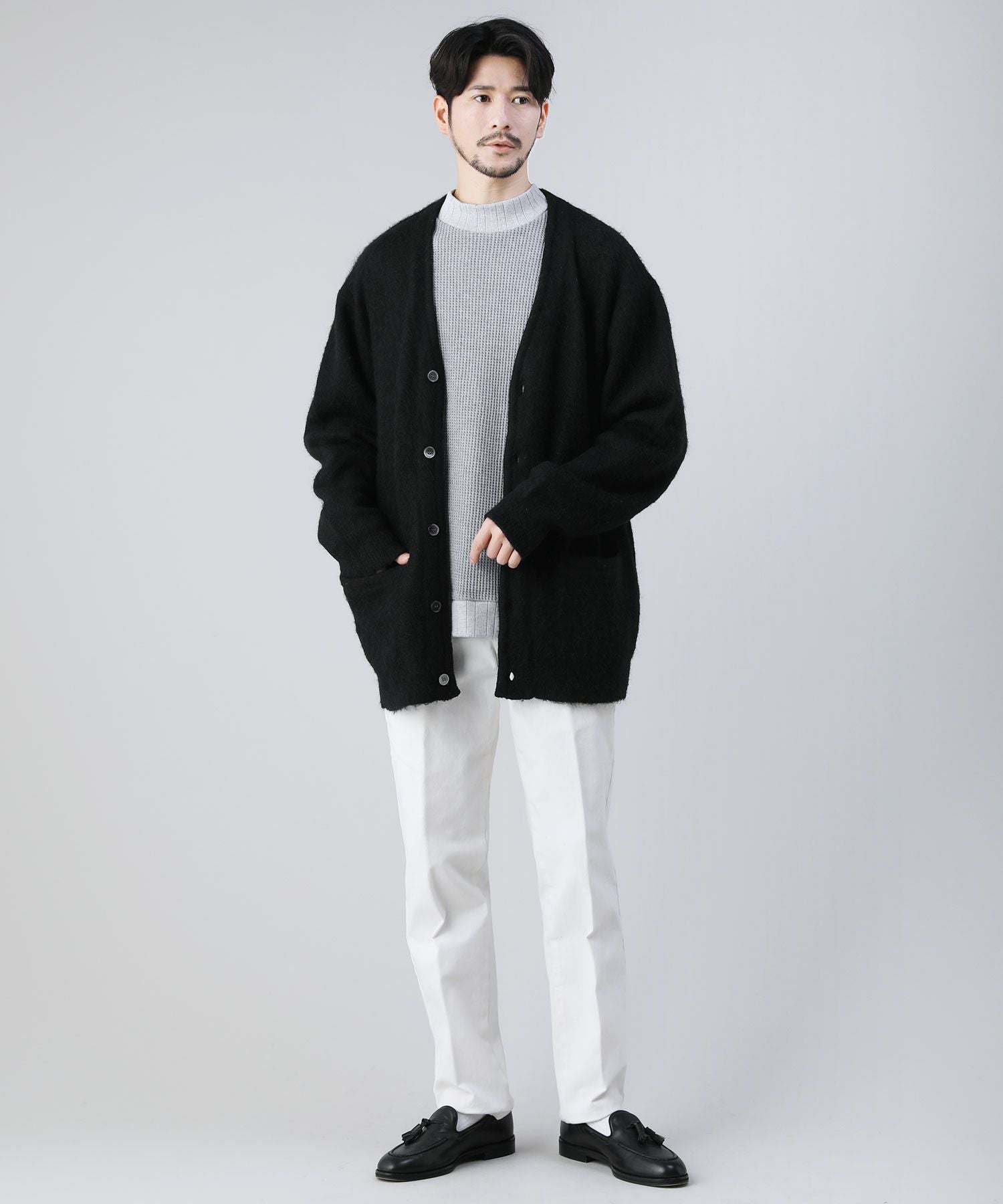 【JUUN.J】ティカラワッフルニット ロングスリーブ - ブラック JP 190 ウールワッフル クルーネック ロングスリーブ2(ユニセックス