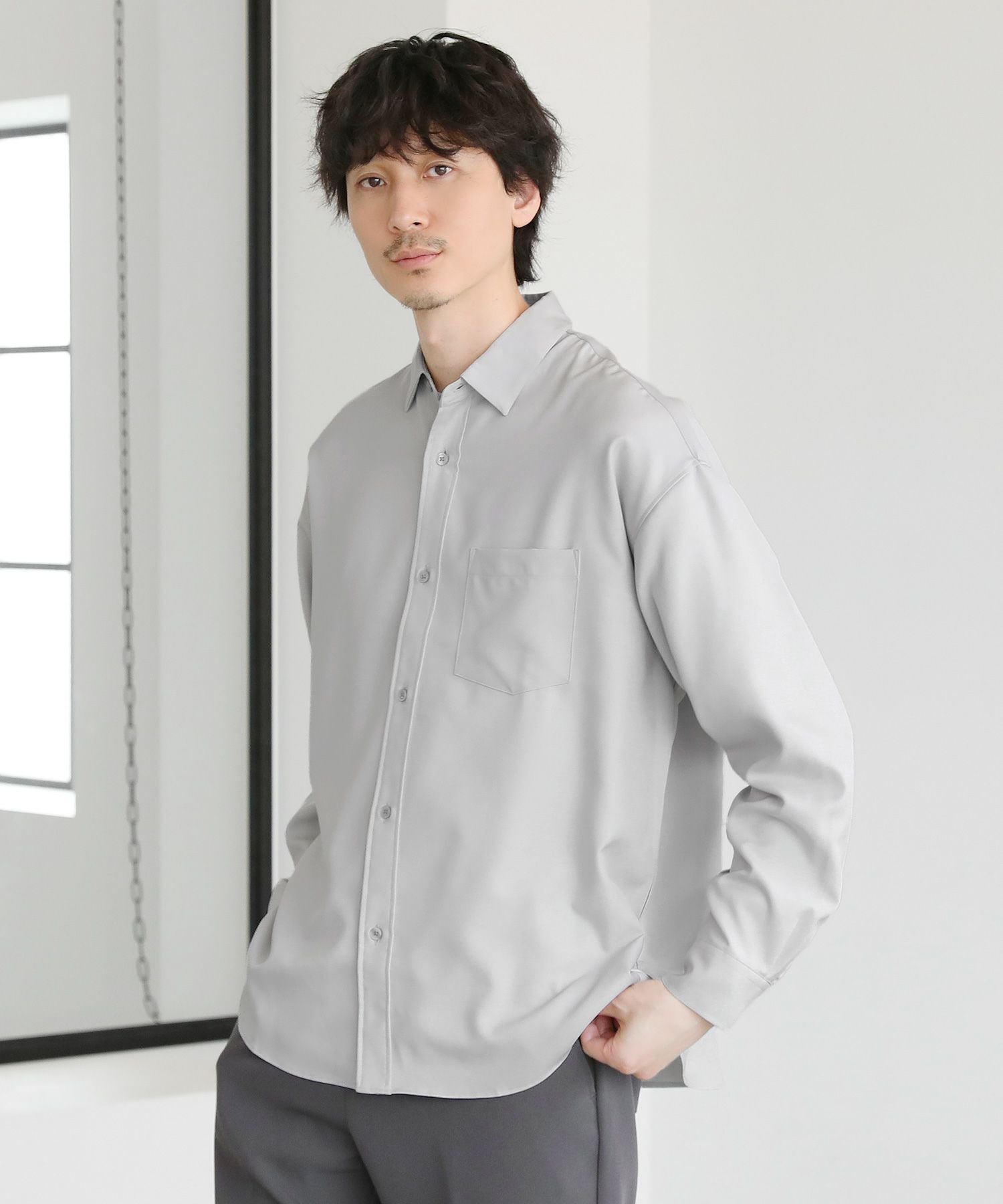 日本製Reflax(R)ウォッシャブルリネンライク接触冷感レギュラーカラー
