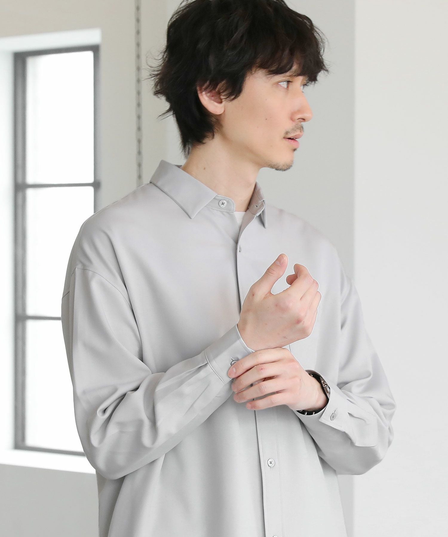 日本製Reflax(R)ウォッシャブルリネンライク接触冷感レギュラーカラー