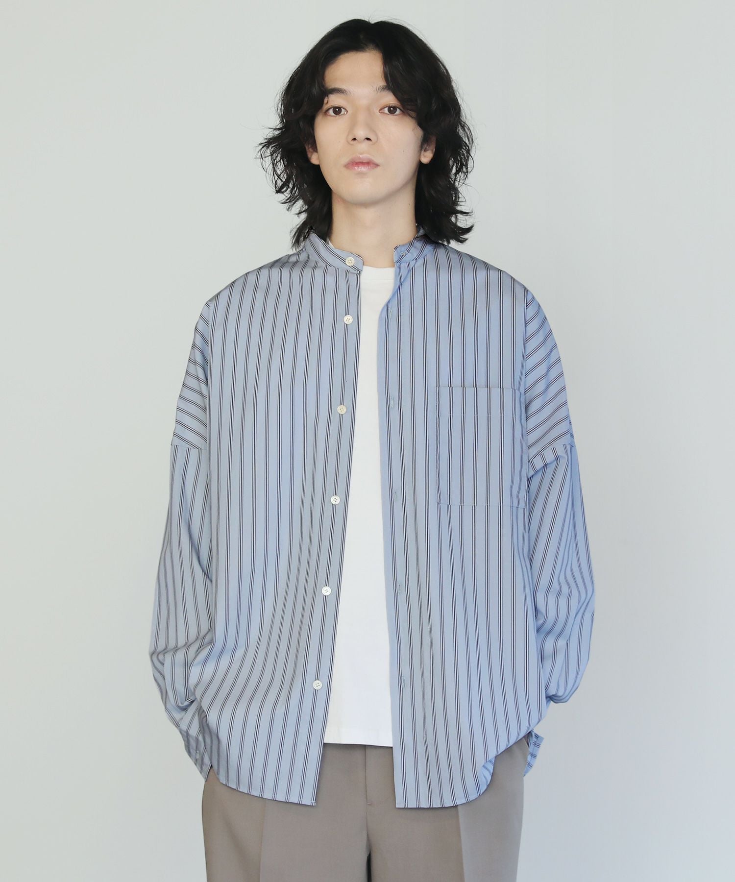 melon美品 ジャーナルスタンダード ギザコットン  ビッグシャツ ギザコットンストライプバンドカラードルマンスリーブ長袖シャツ
