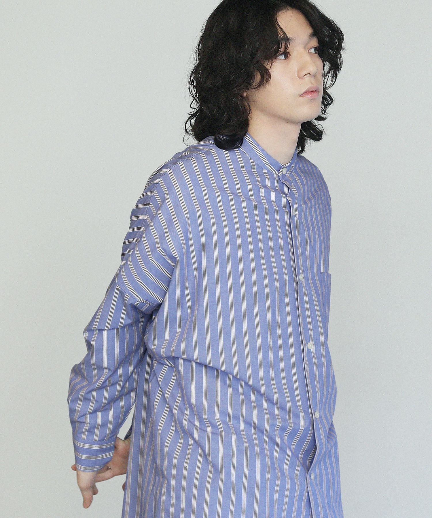 ギザコットンストライプバンドカラードルマンスリーブ長袖シャツ