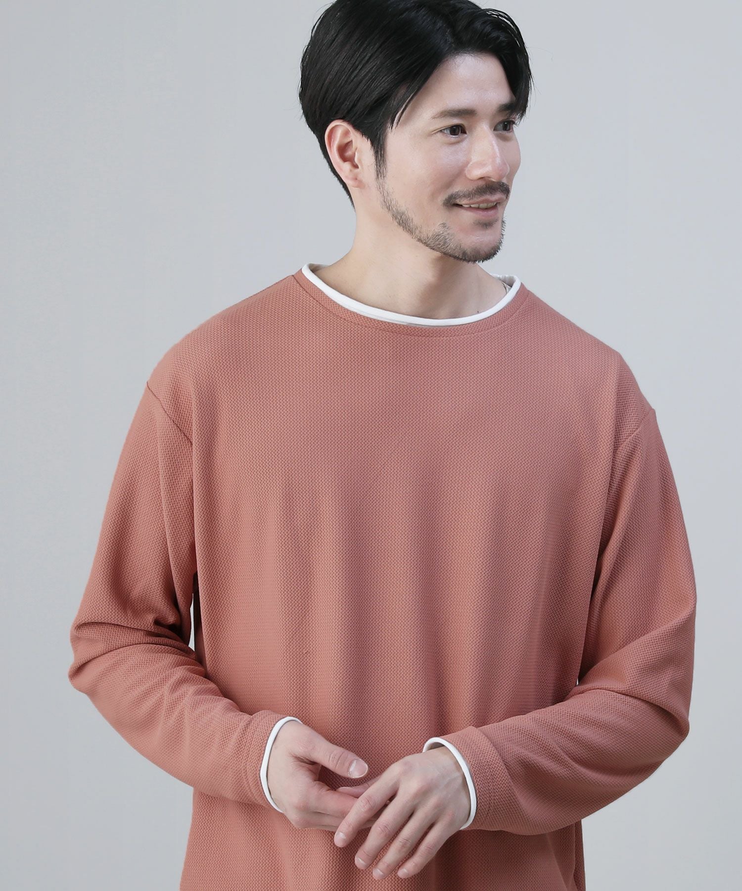 ジグザグ編みニットロールクルーネック長袖カットソー | 【公式】SPU
