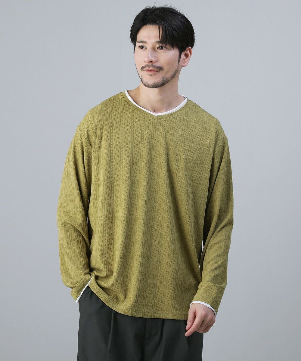 ケーブルジャガードロールVネック長袖カットソー | 【公式】SPU スプ