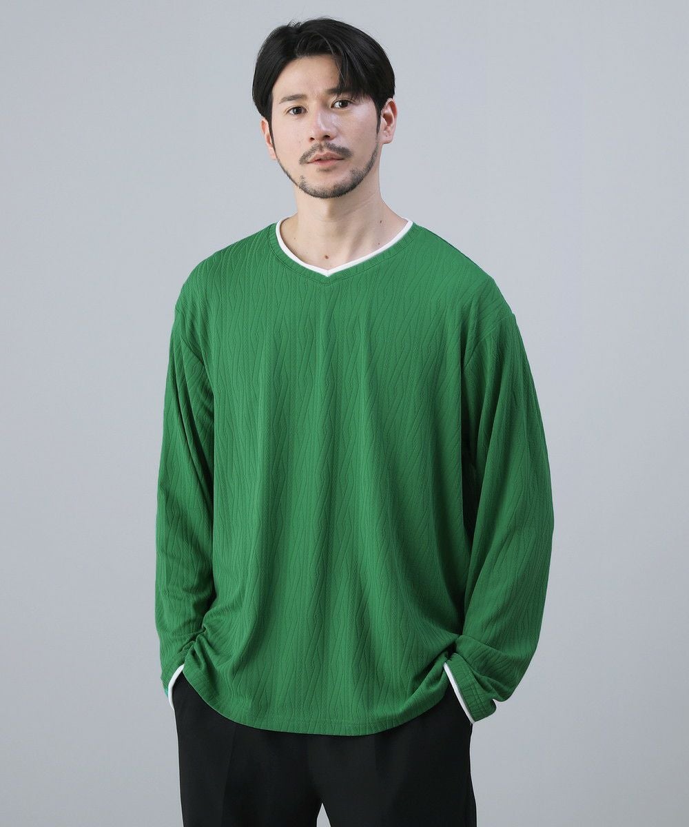 ケーブルジャガードロールVネック長袖カットソー | 【公式】SPU スプ