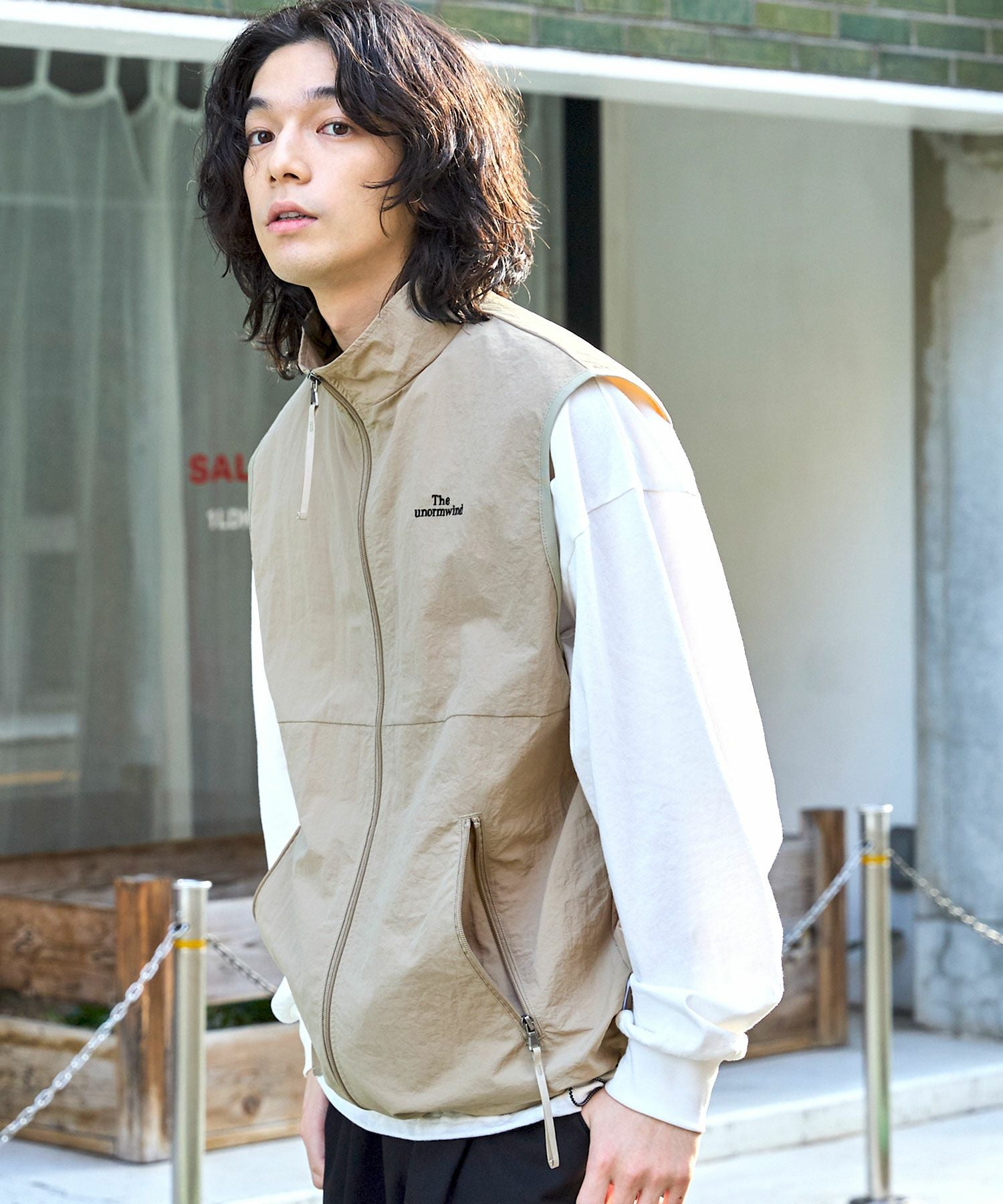刺繍ロゴフルジップ裾ドローコードテックナイロンベスト | 【公式】SPU