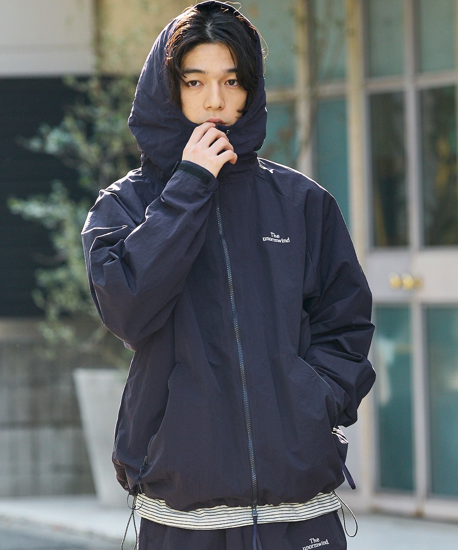 ロゴ刺繍テックナイロンダブルジップドローコードマウンテンパーカー