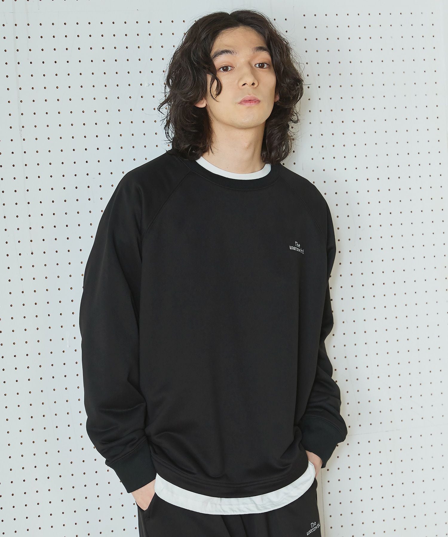 セットアップ対応】ブランド刺繍ロゴ裾ドローコードラグラン配色長袖