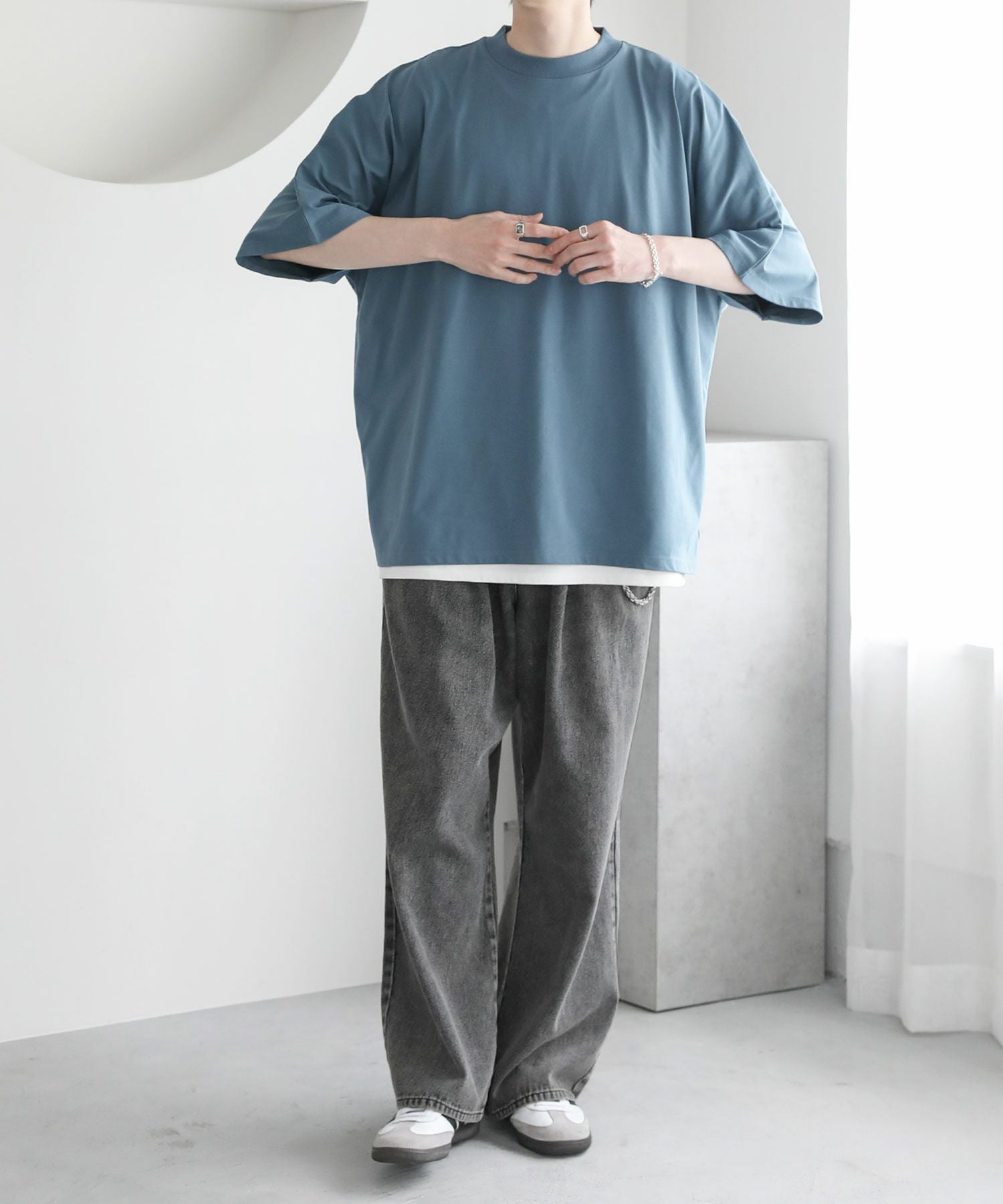 コットンミックスCOOLMAX(R)ドルマンスリーブモックネックTシャツ