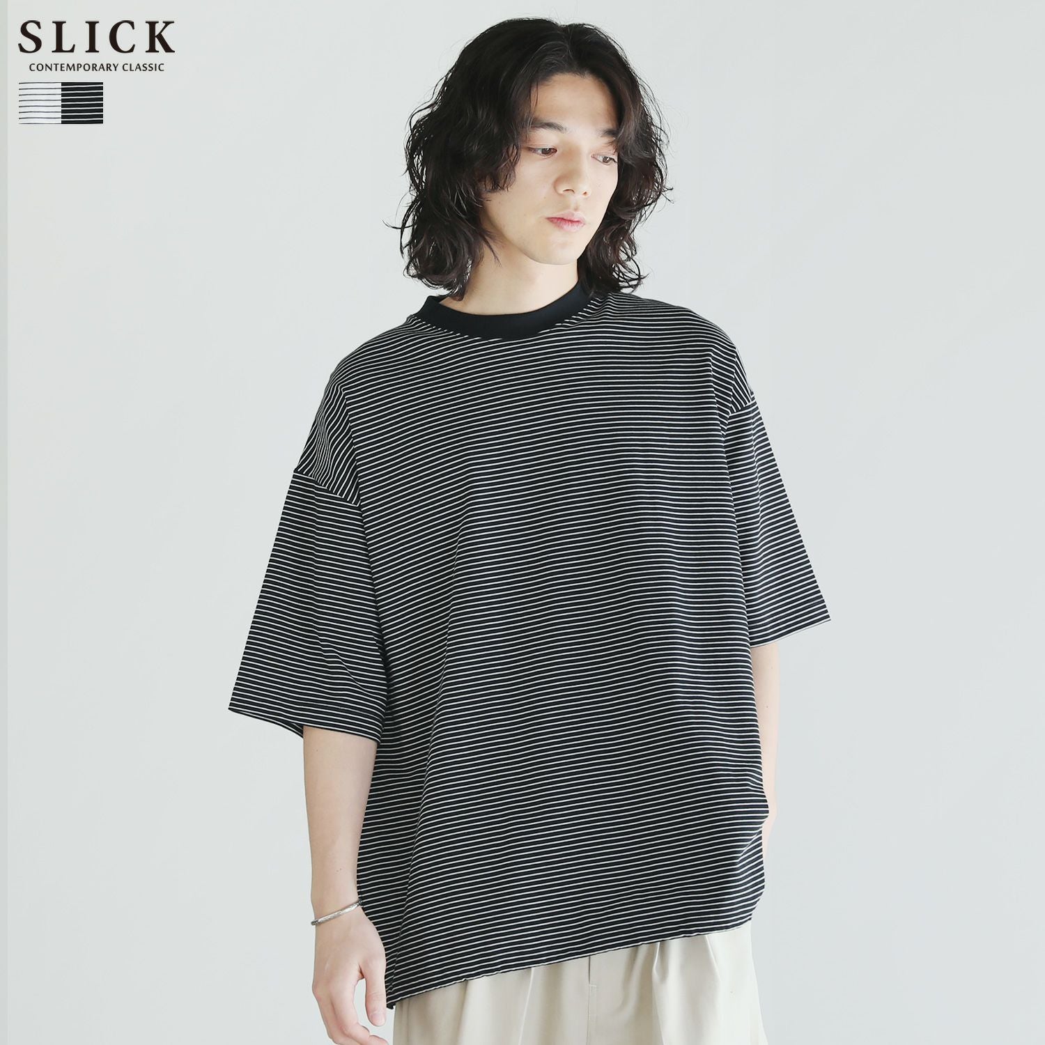 MVS天竺ジャージマイクロボーダードローストリングス半袖Tシャツ