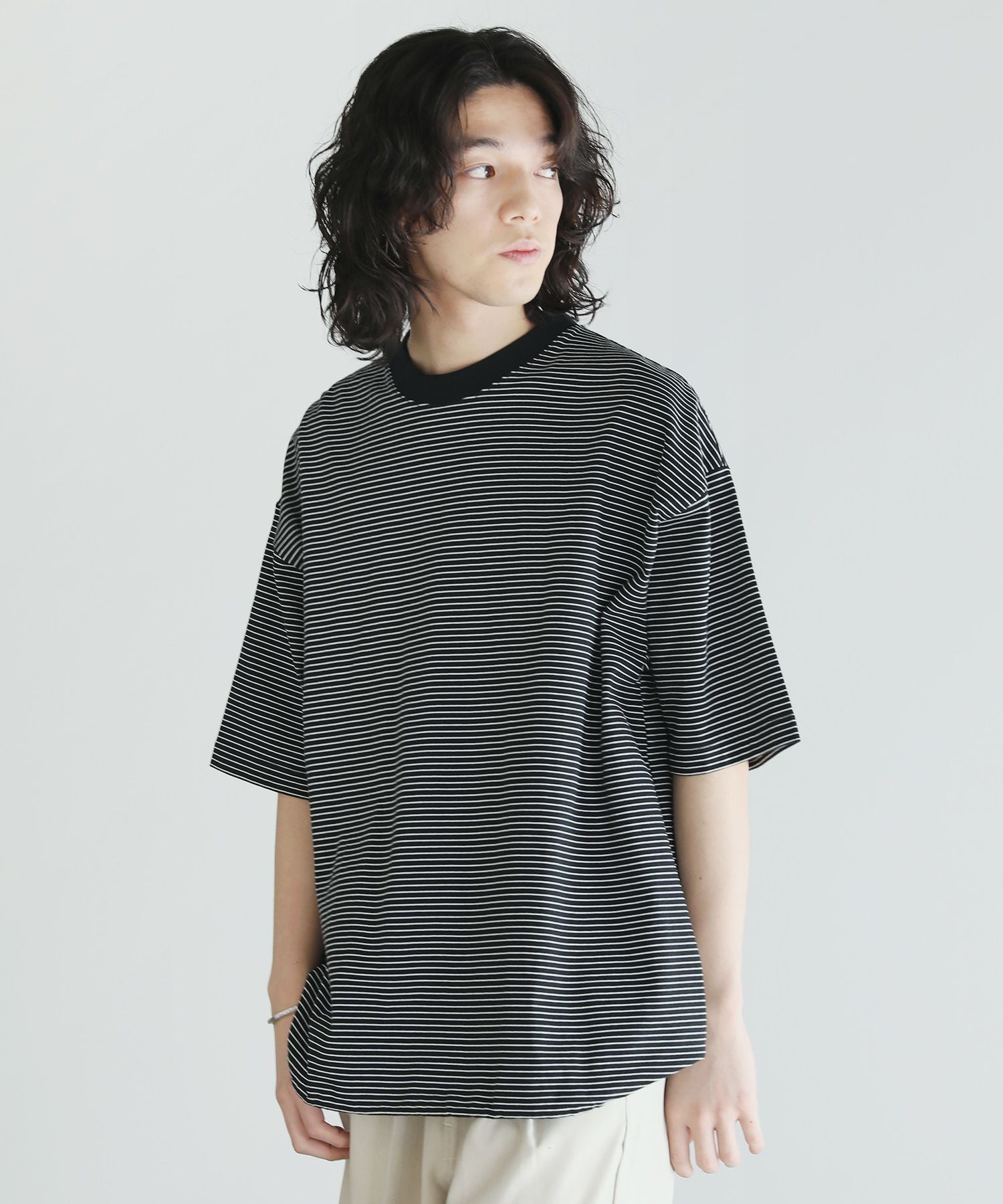 MVS天竺ジャージマイクロボーダードローストリングス半袖Tシャツ