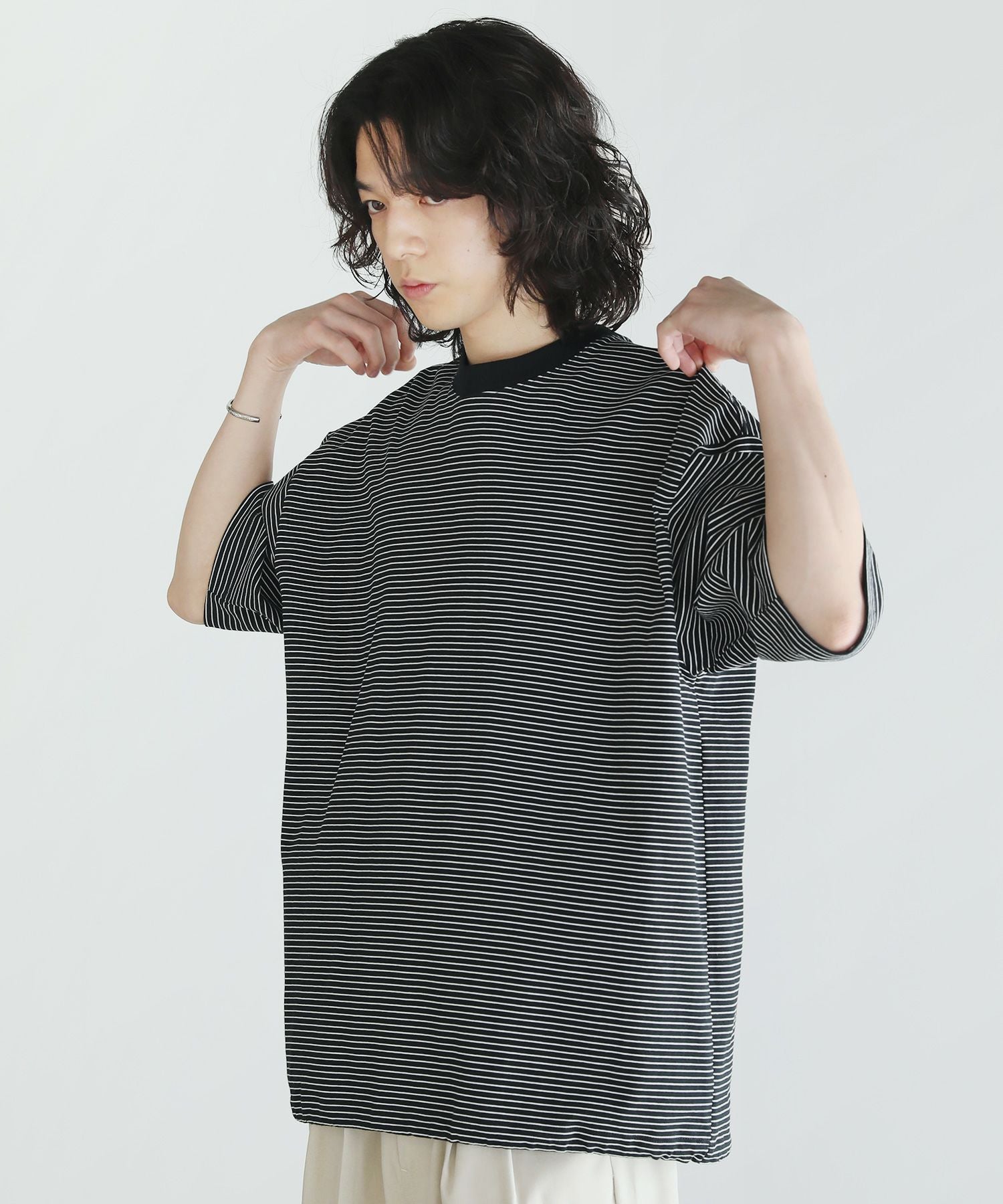 MVS天竺ジャージマイクロボーダードローストリングス半袖Tシャツ