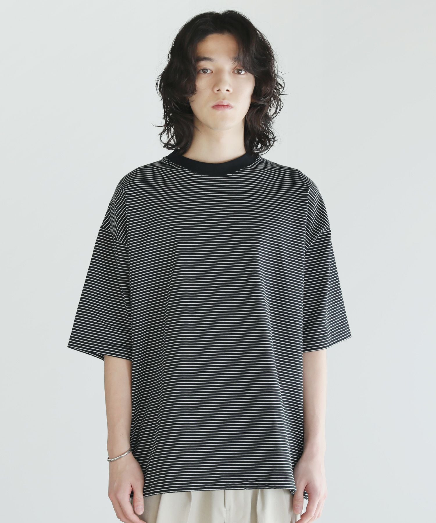 MVS天竺ジャージマイクロボーダードローストリングス半袖Tシャツ