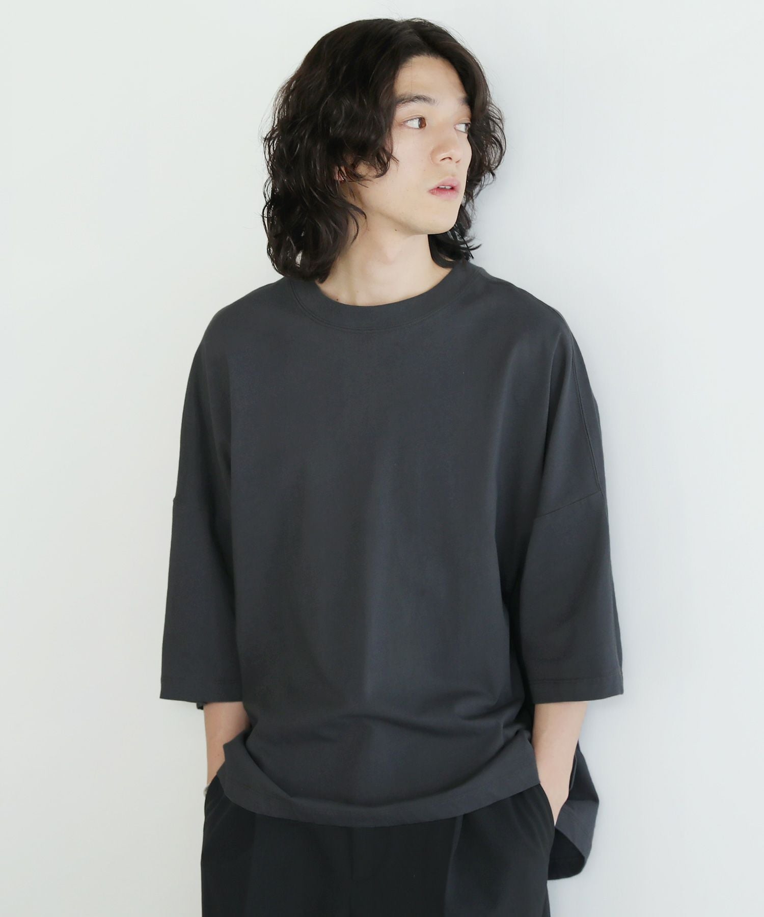 ▪️by Y‘s 切り替え コットン ニット ドルマンスリーブ 半袖 黒 グレー ハイツイストコットンドルマンスリーブ5分袖Tシャツ | 【公式】SPU