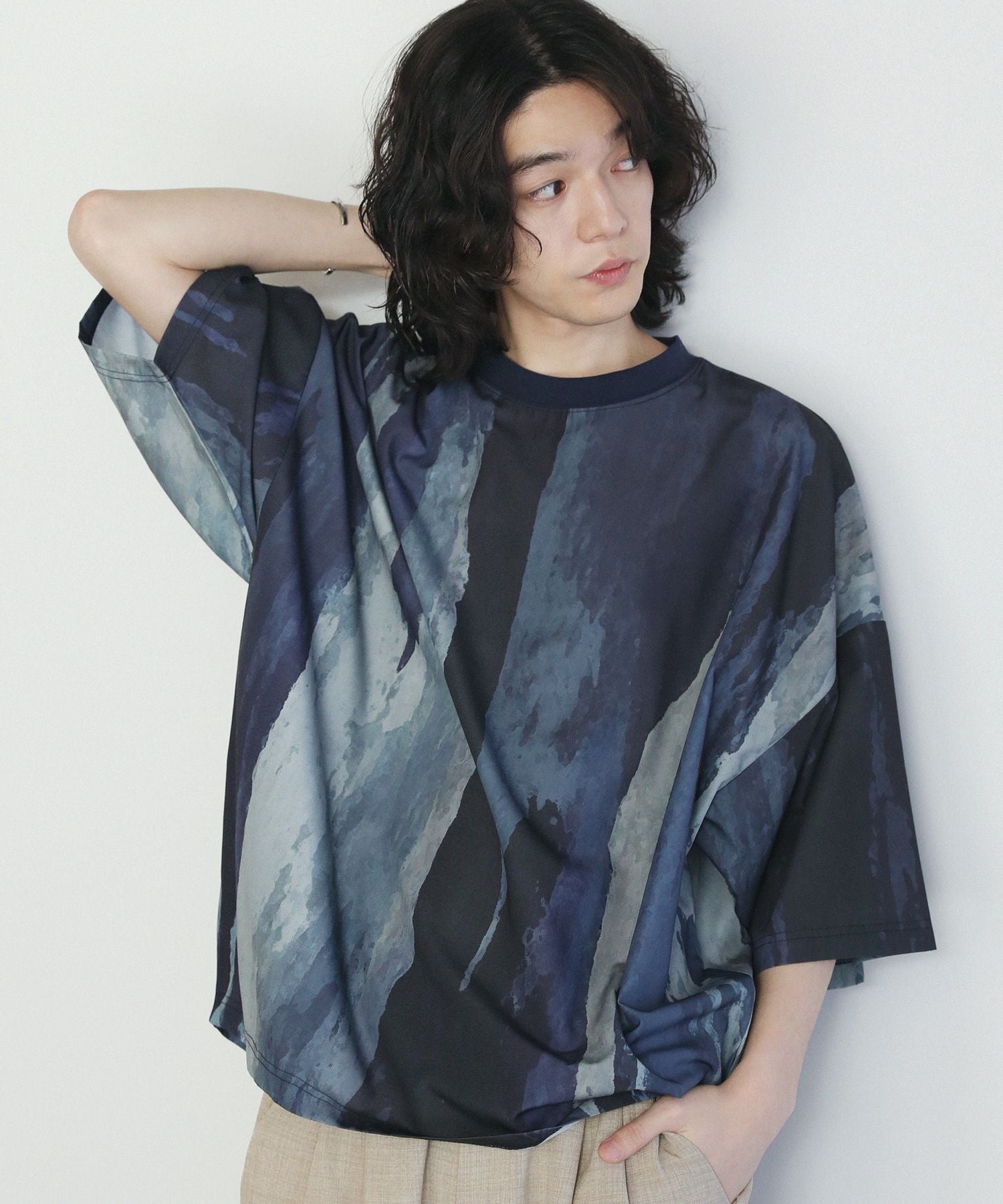 アートプリントドルマンスリーブトップス アブストラクトプリントドルマンスリーブ5分袖Tシャツ | 【公式】SPU