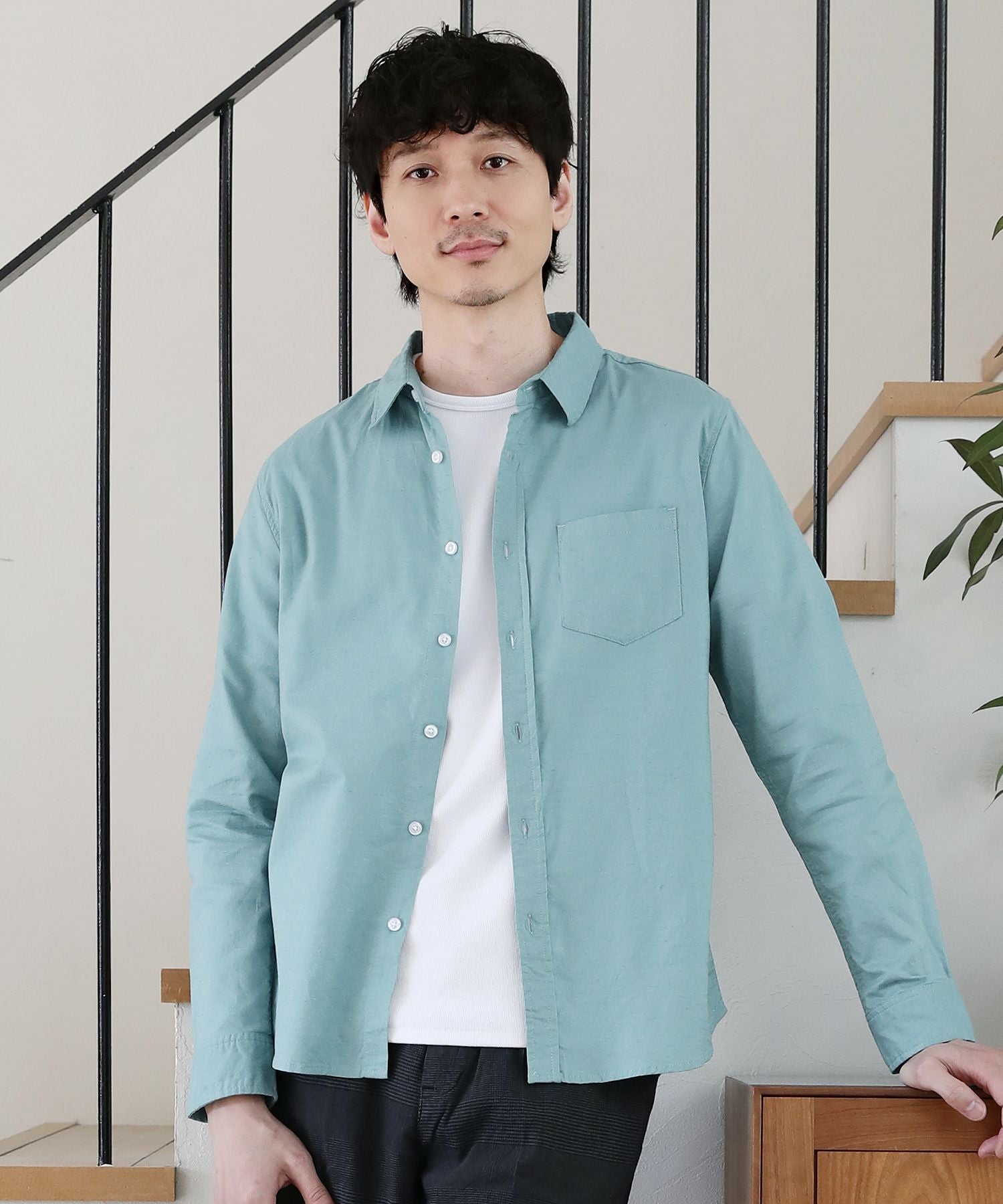 先染め綿麻ストレッチレギュラーカラー長袖シャツ | 【公式】SPU スプ