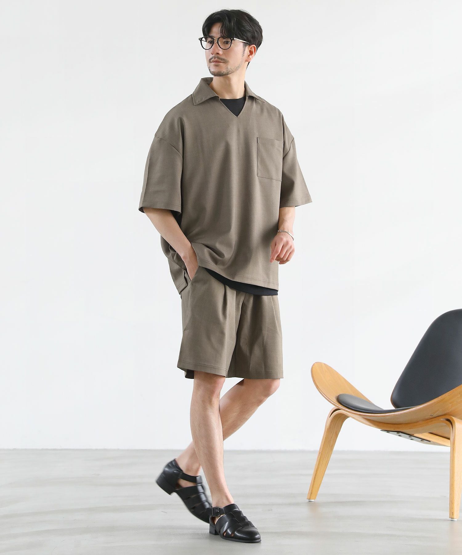 3点セットアップ】接触冷感リネンライクスキッパーシャツ＆ロング