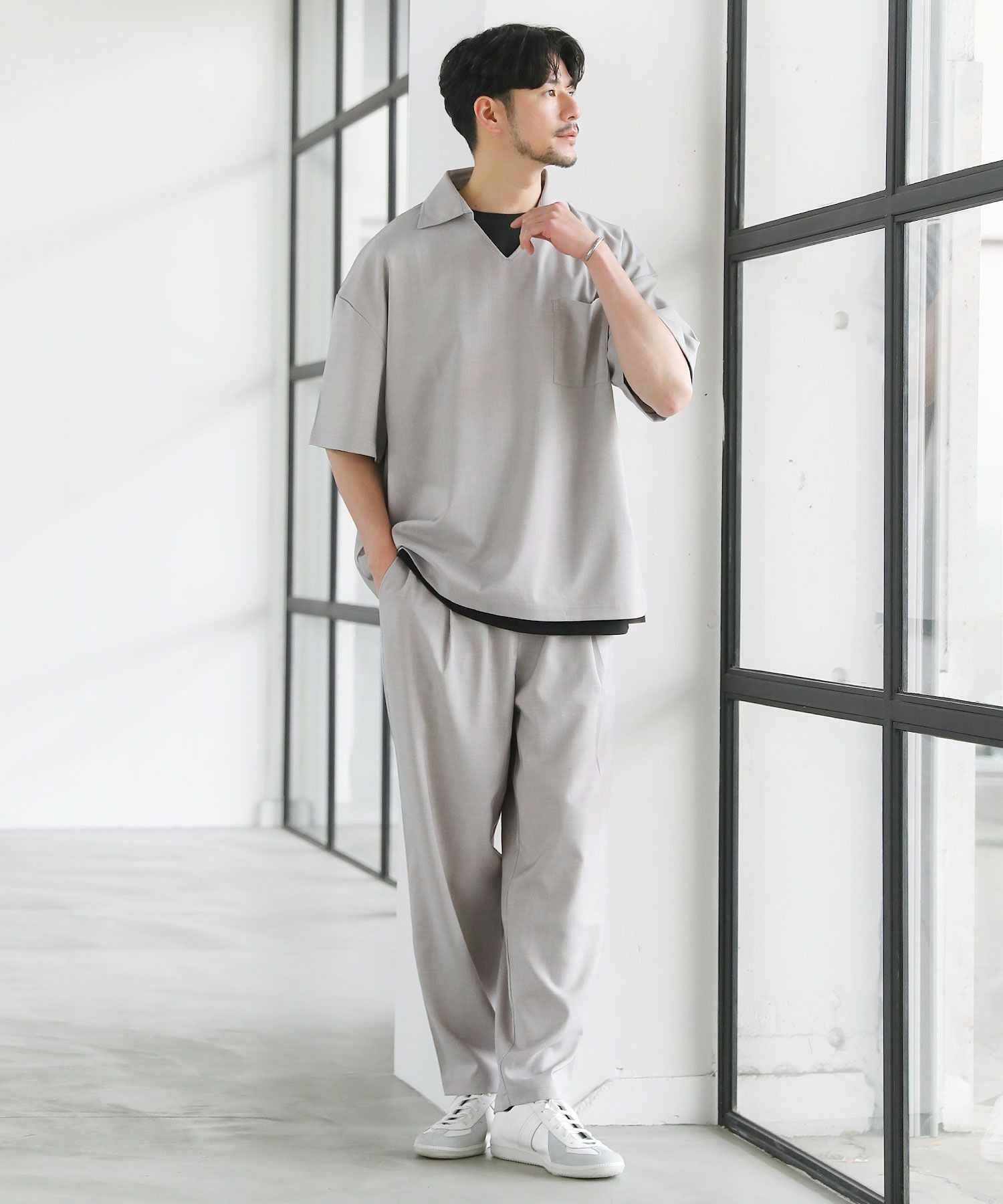 3点セットアップ】接触冷感リネンライクスキッパーシャツ＆ロング