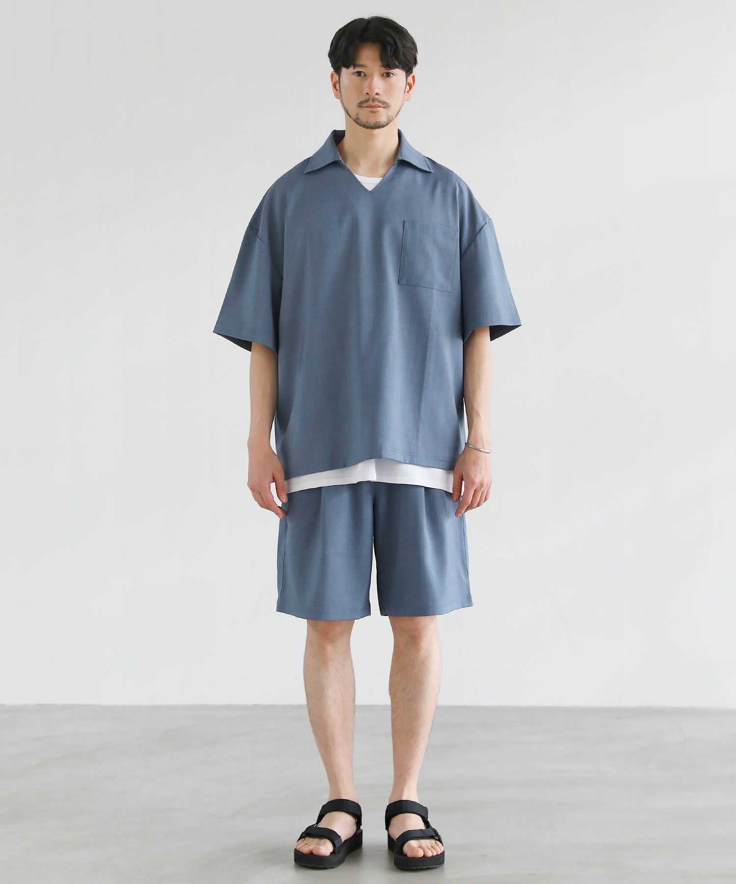 SHUGAKUSHA HAMAMATSU 1セット 短パンL TシャツLL 3点セットアップ】接触冷感リネンライクスキッパーシャツ＆ロング