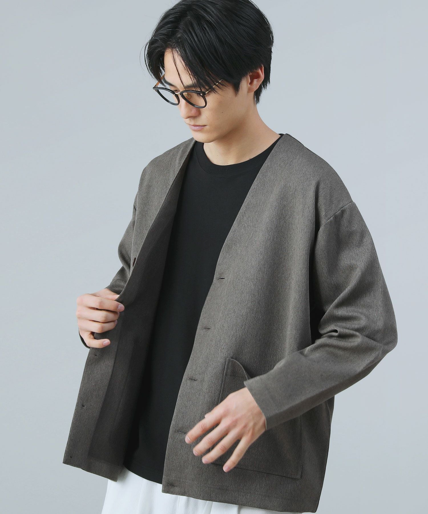 日本製Naturemier（ナチュレミア）TECHレトロへリンボン ノーカラー