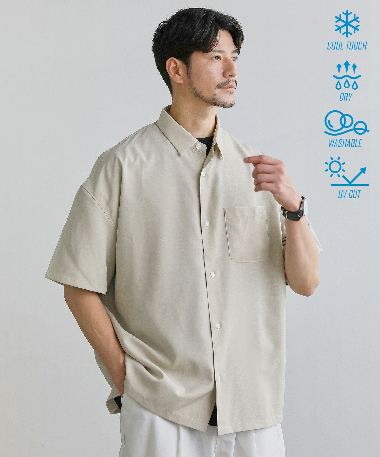 日本製Naturemier(TM)接触冷感シャンブレーレギュラーカラーシャツ