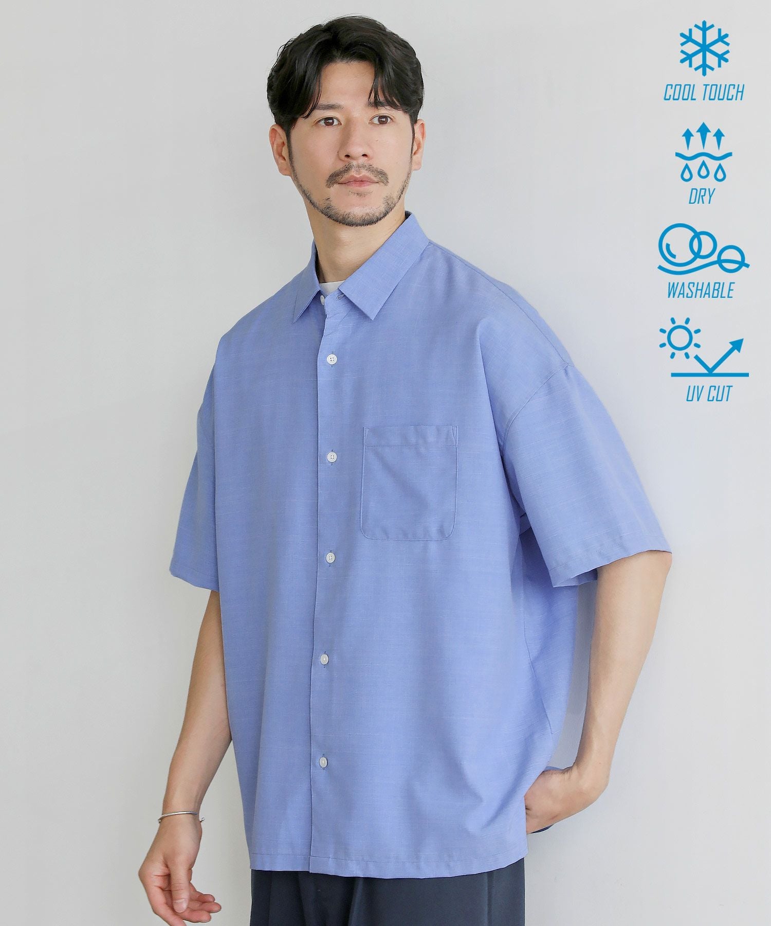 日本製Naturemier(TM)接触冷感シャンブレーレギュラーカラーシャツ 日本製Naturemier(TM)接触冷感シャンブレーレギュラーカラーシャツ