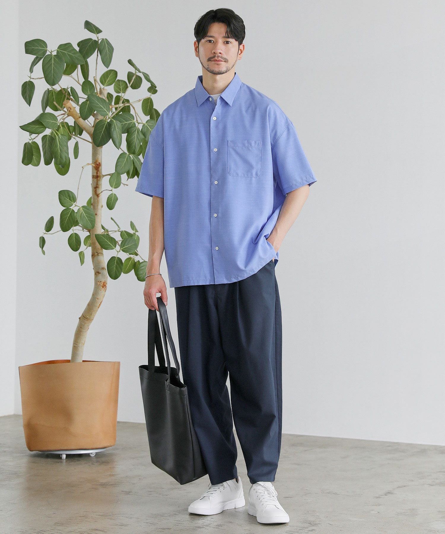 日本製Naturemier(TM)接触冷感シャンブレーレギュラーカラーシャツ