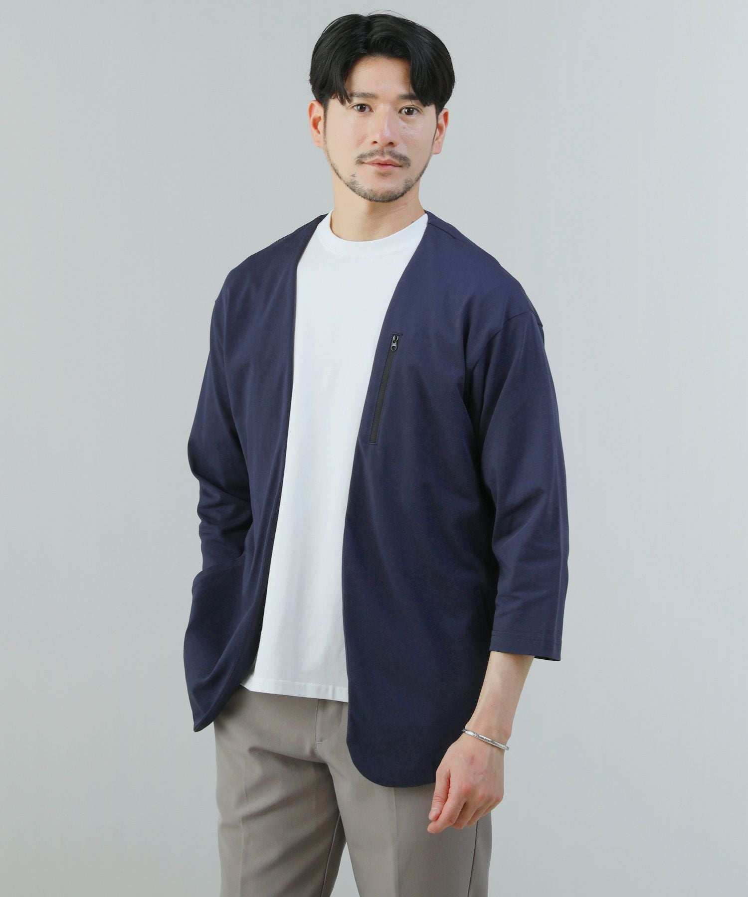 接触冷感 抗菌防止天竺ノーカラー7分袖カーディガン | 【公式】SPU