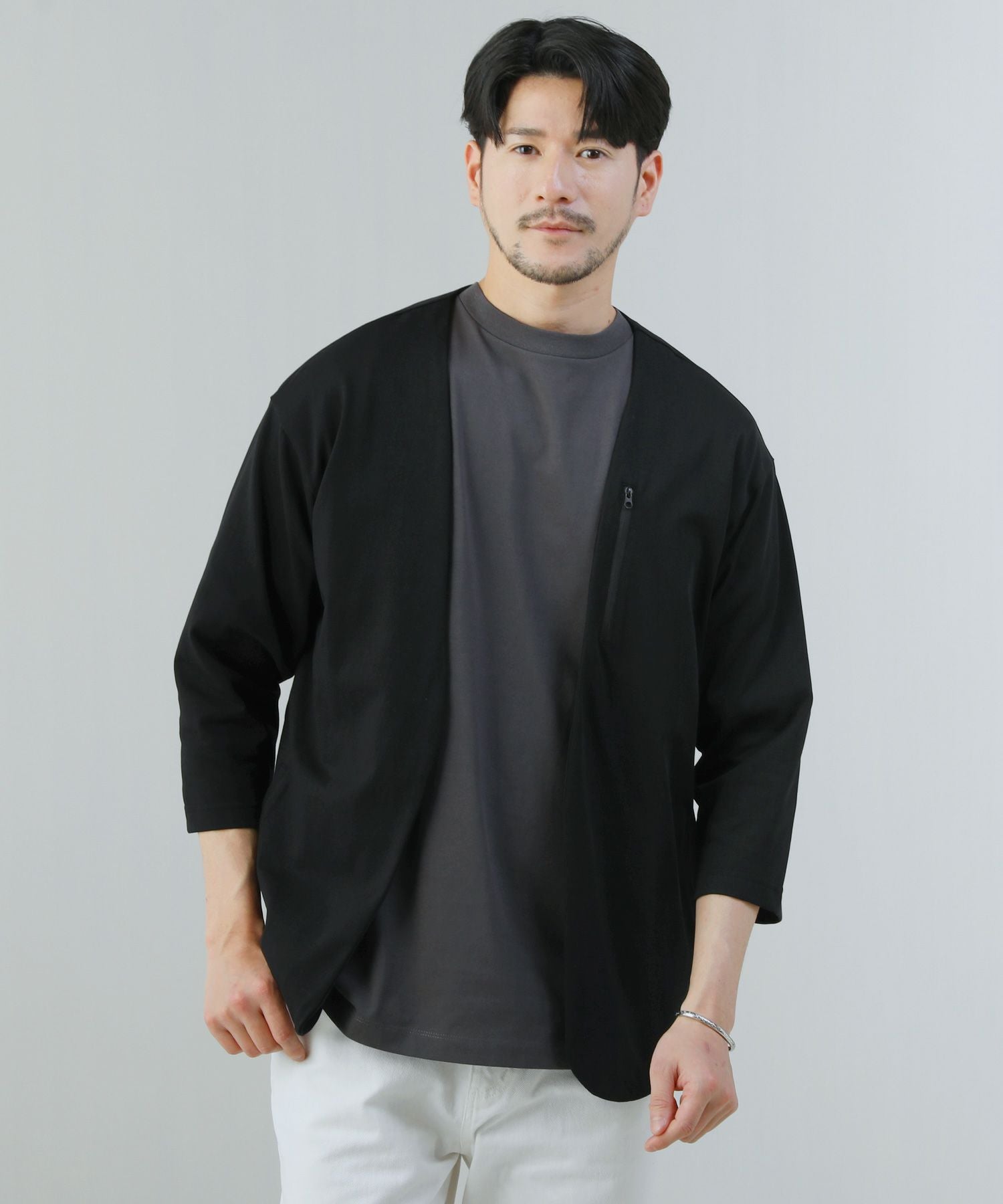 接触冷感 抗菌防止天竺ノーカラー7分袖カーディガン | 【公式】SPU